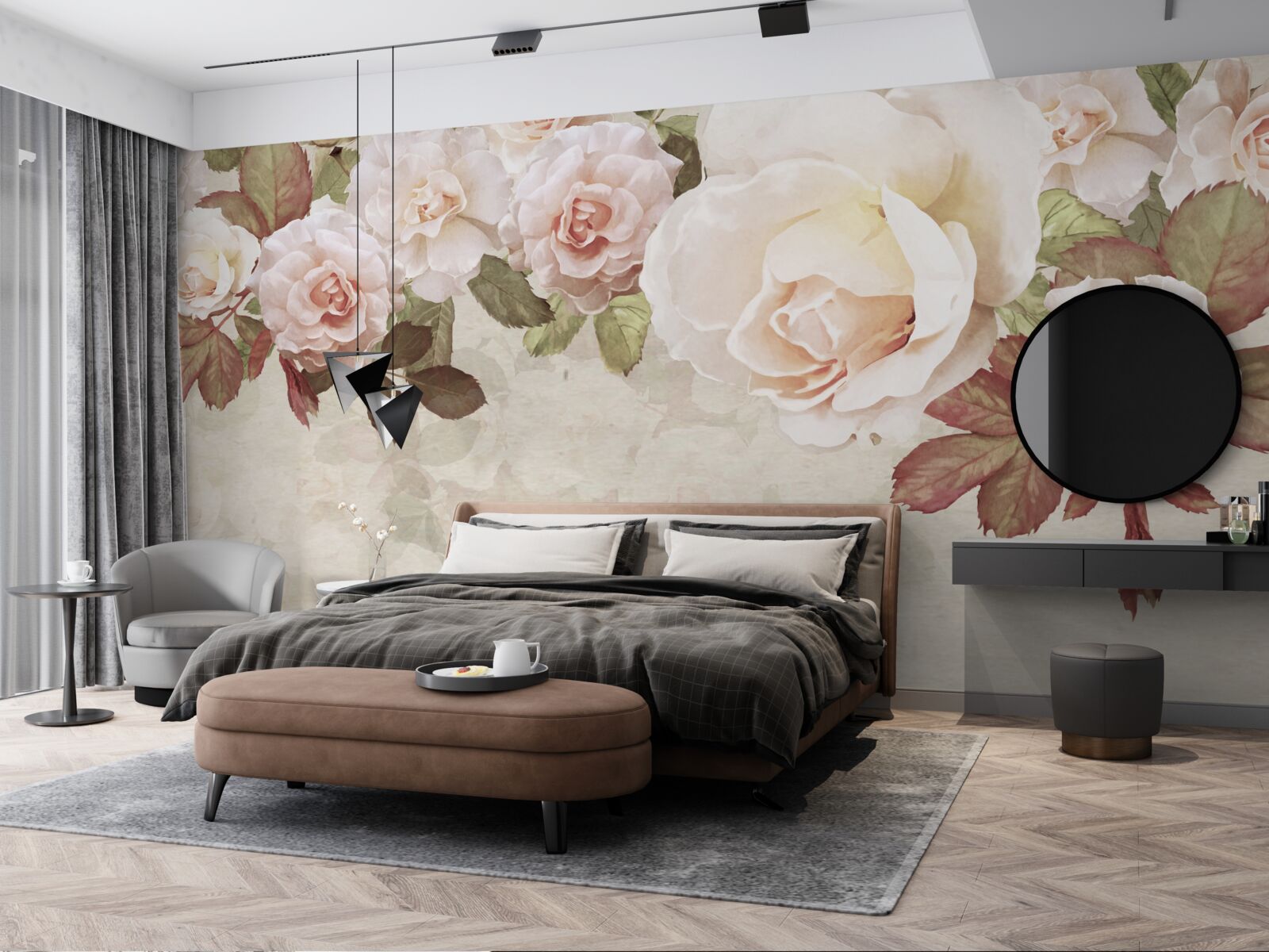 Fotobehang delicate roze knoppen gemaakt met aquarel