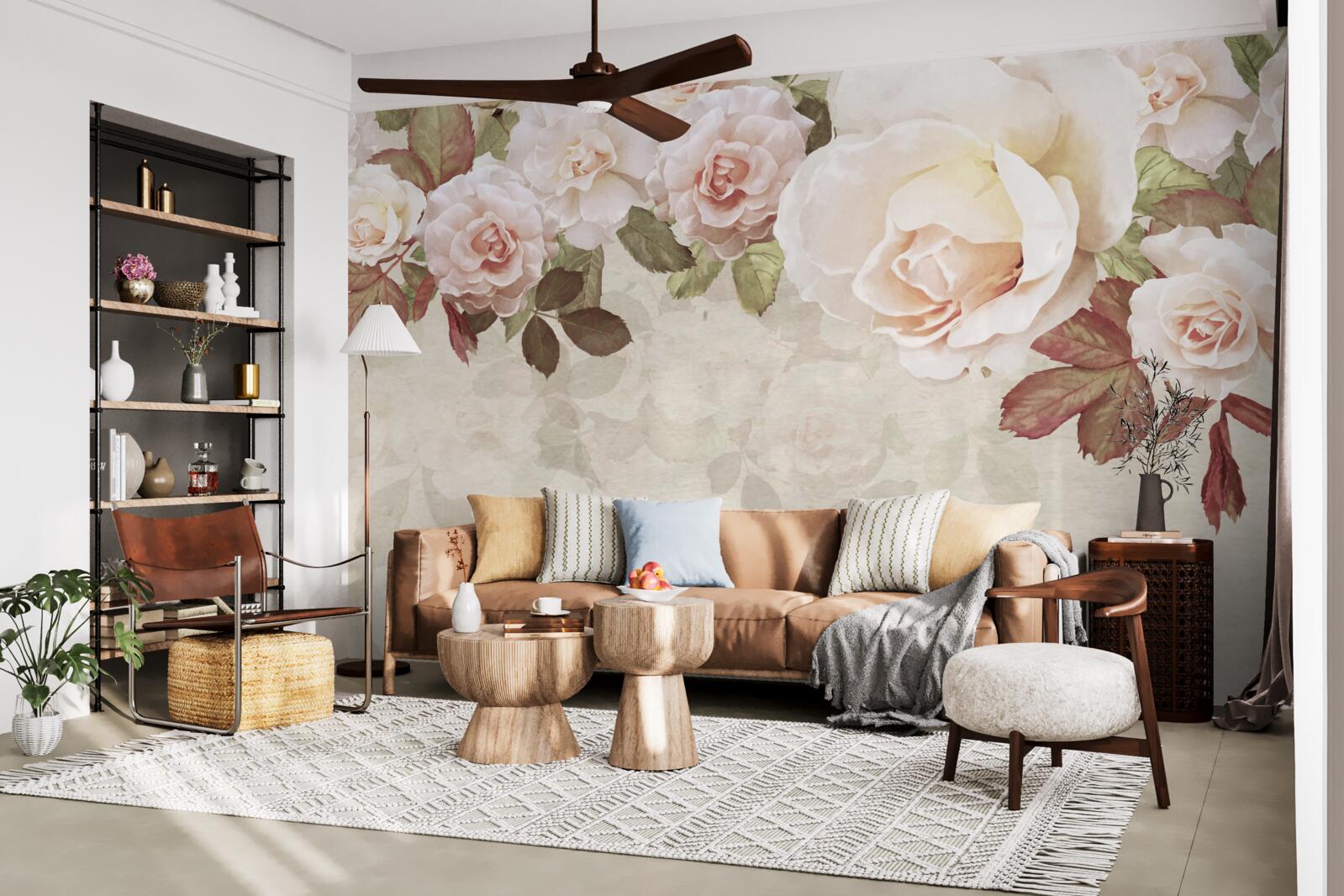 Fotobehang delicate roze knoppen gemaakt met aquarel