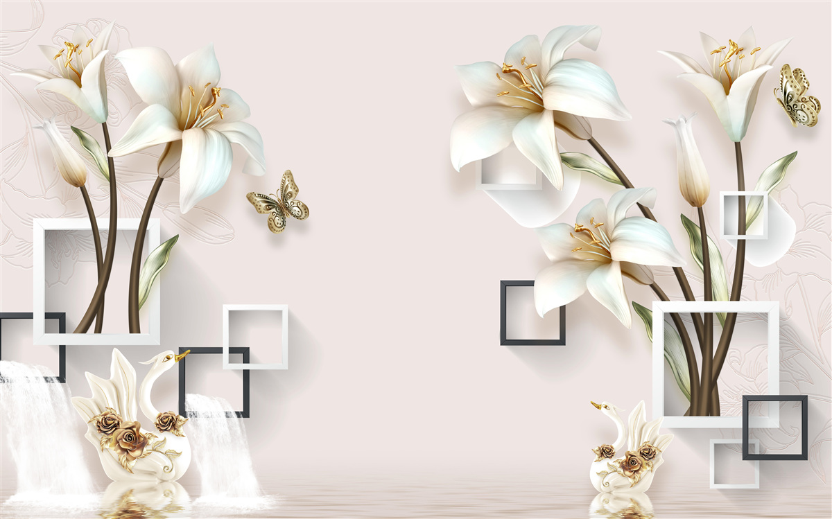 Fotobehang vierkante bloem frames