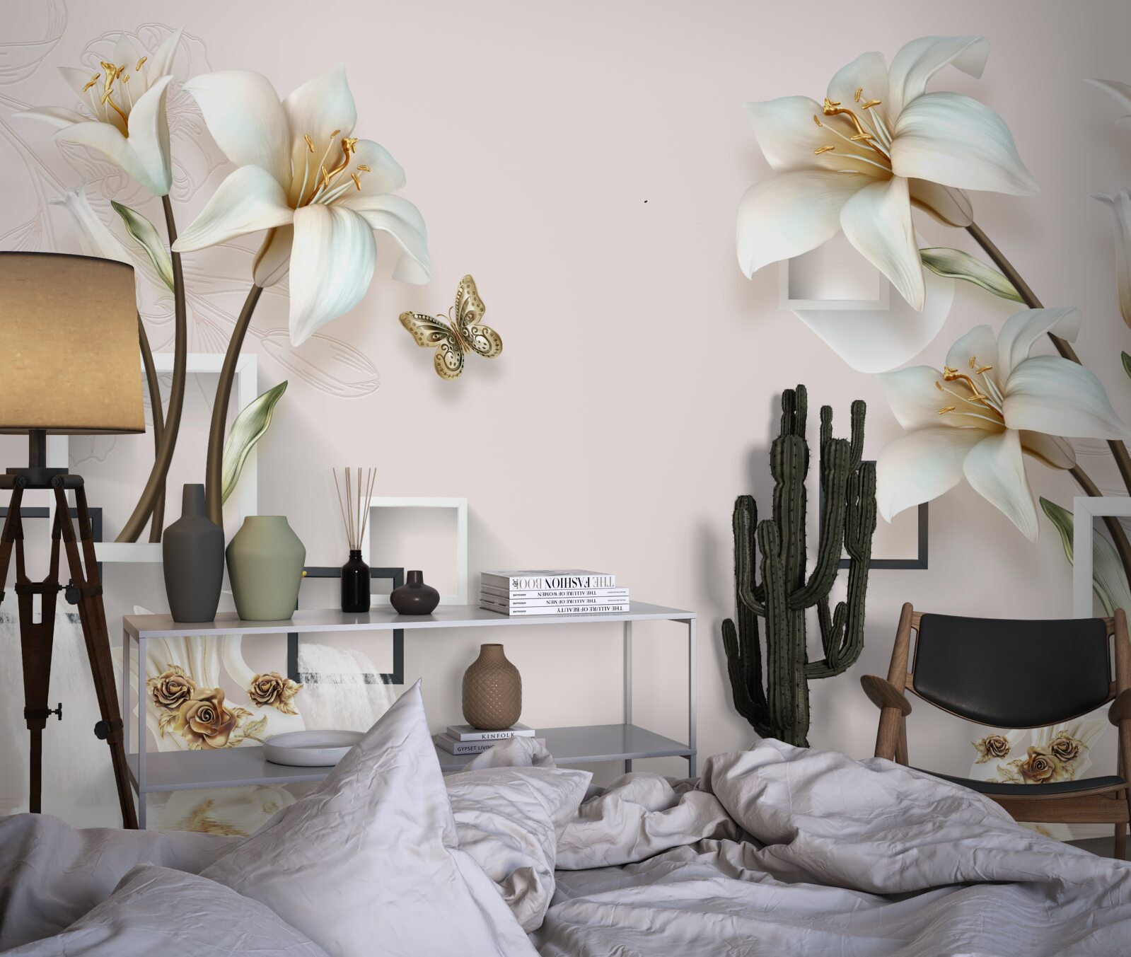 Fotobehang vierkante bloem frames