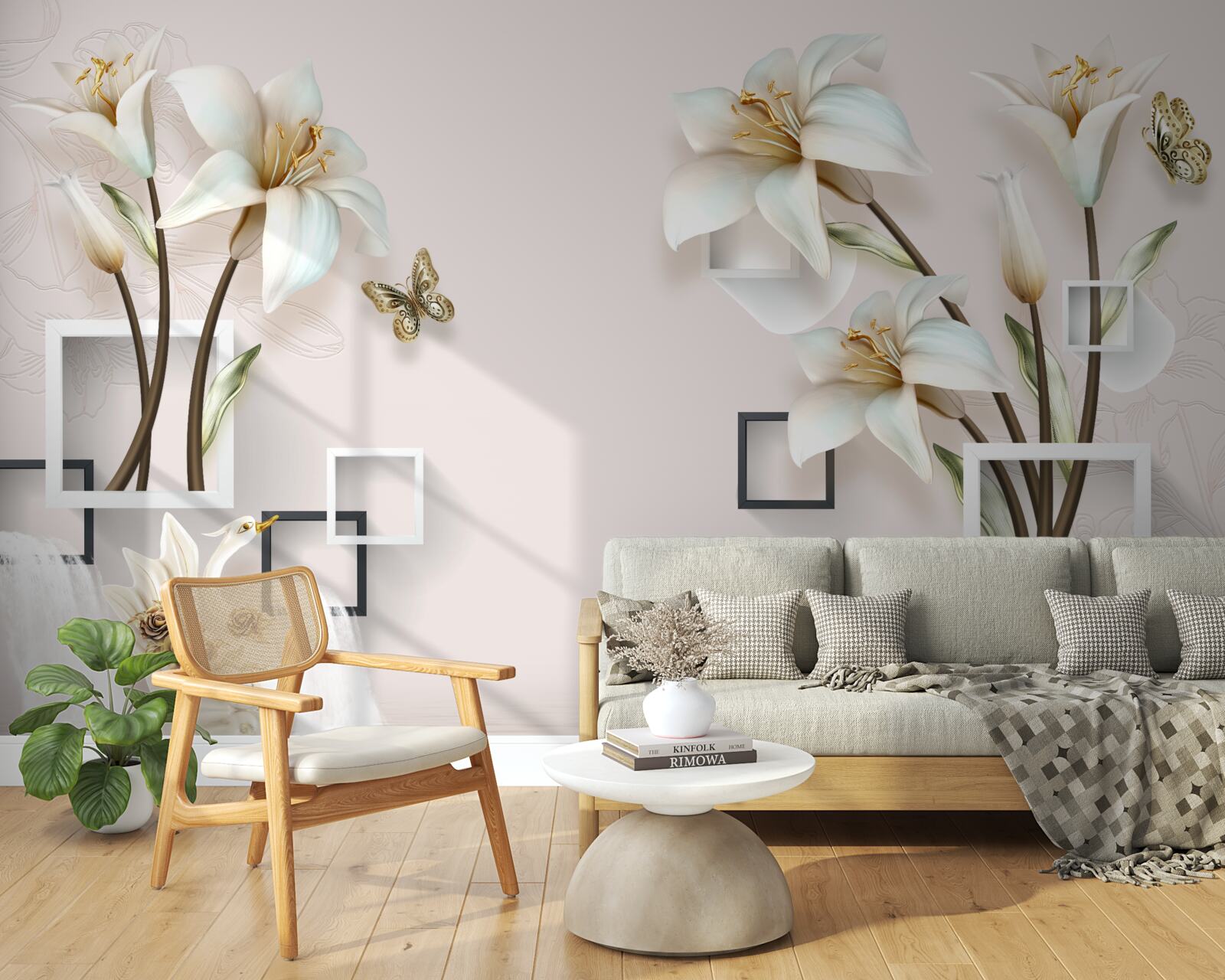 Fotobehang vierkante bloem frames