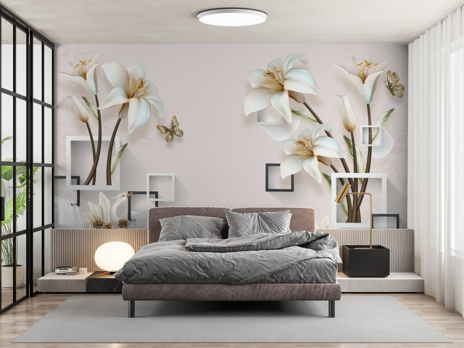 Fotobehang vierkante bloem frames