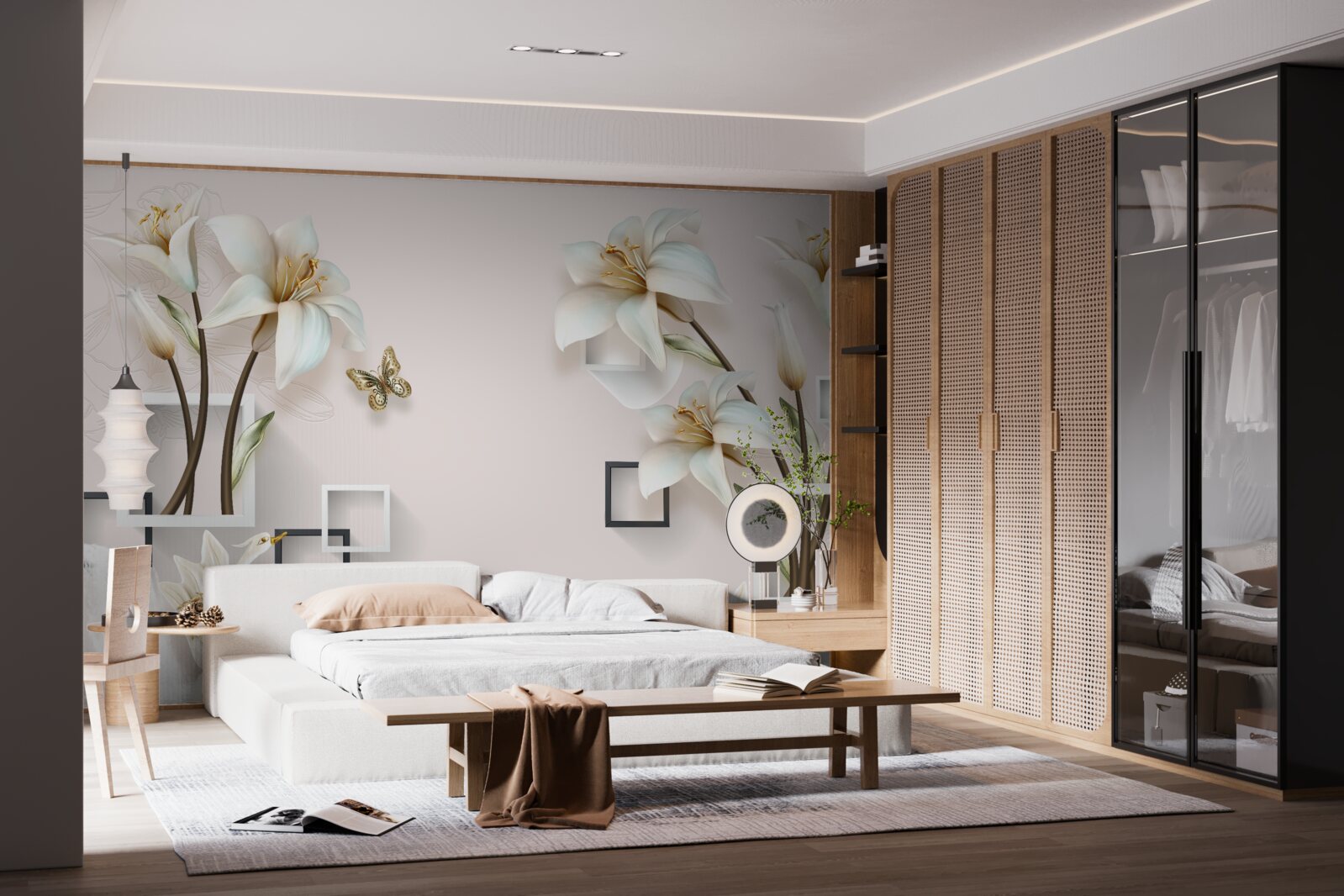 Fotobehang vierkante bloem frames