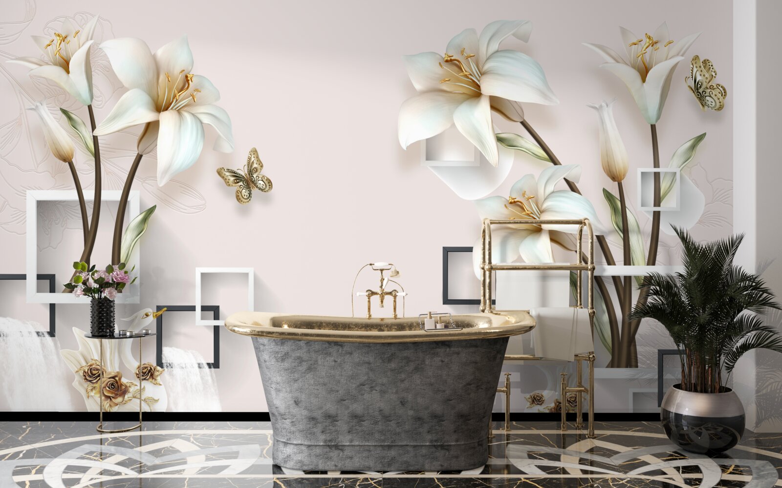 Fotobehang vierkante bloem frames