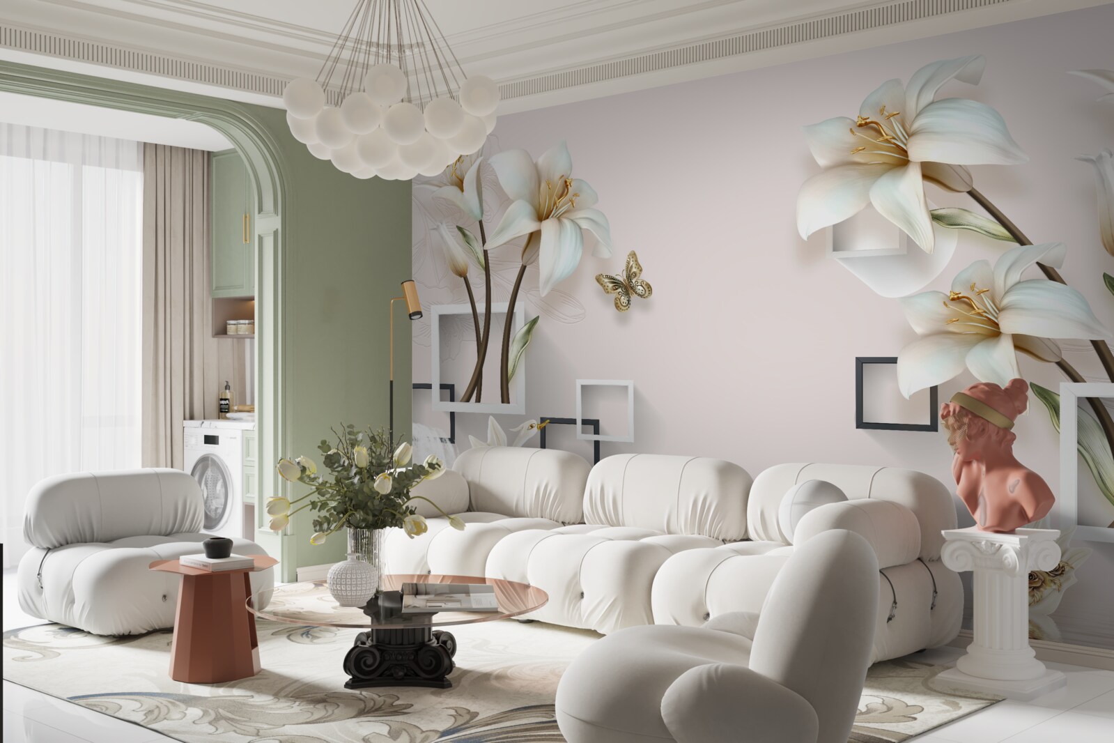 Fotobehang vierkante bloem frames