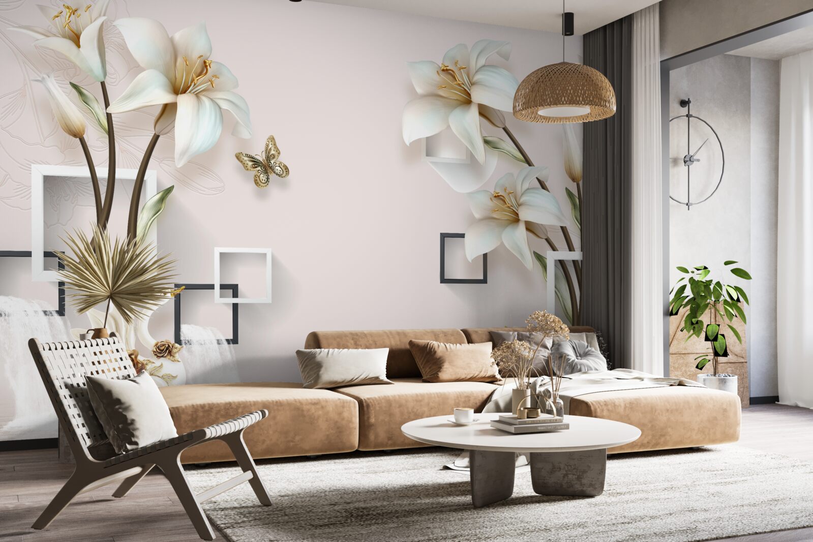 Fotobehang vierkante bloem frames