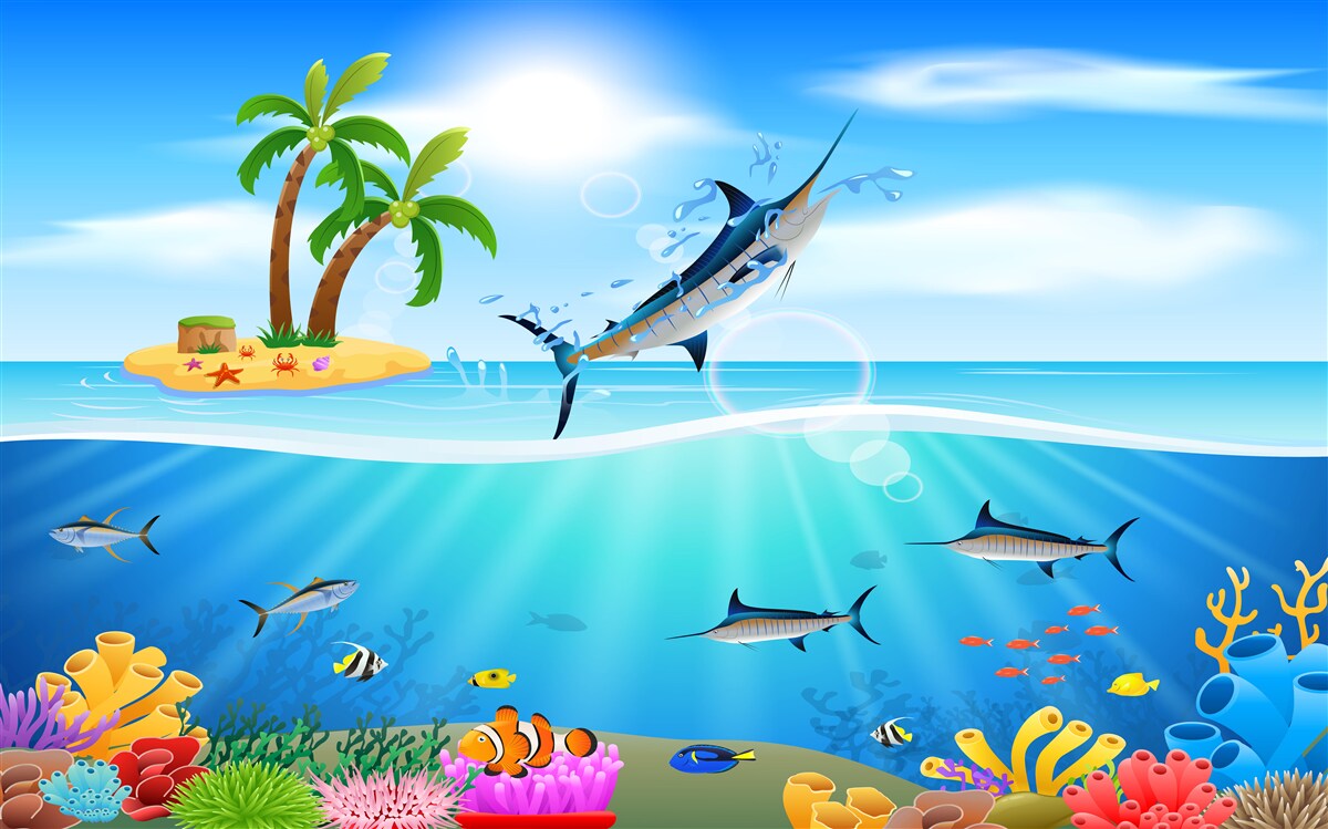 Fotobehang een roofvis springt uit zee