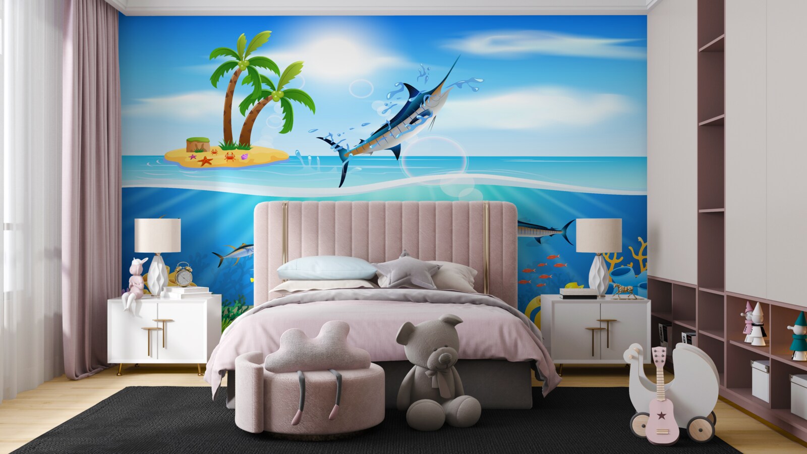 Fotobehang een roofvis springt uit zee