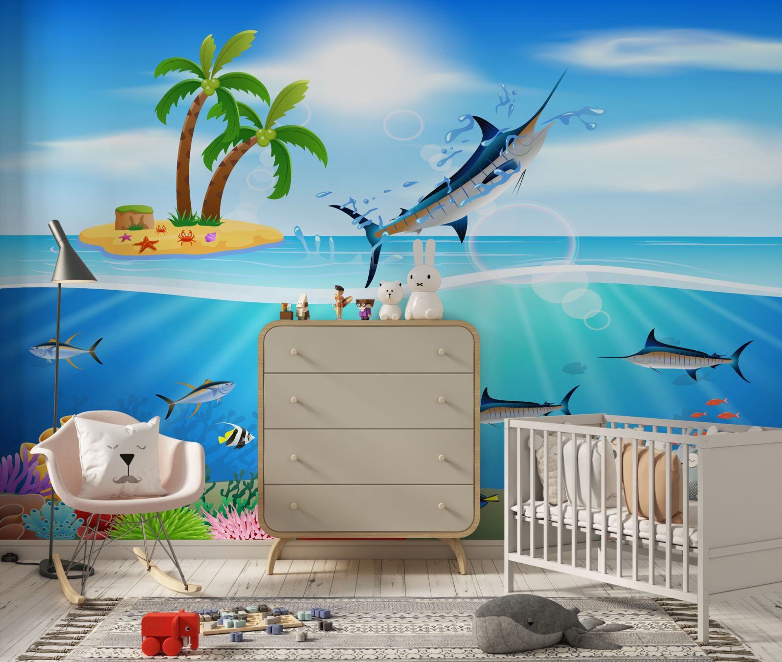 Fotobehang een roofvis springt uit zee