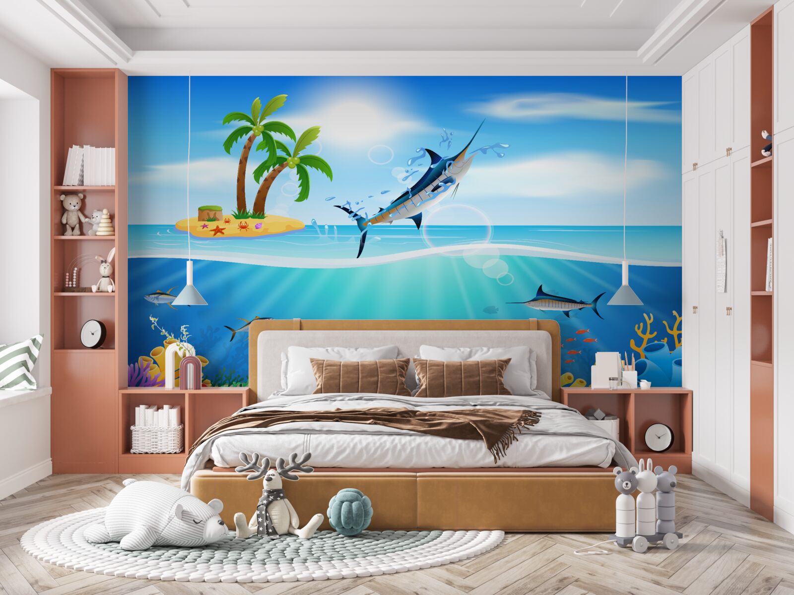 Fotobehang een roofvis springt uit zee