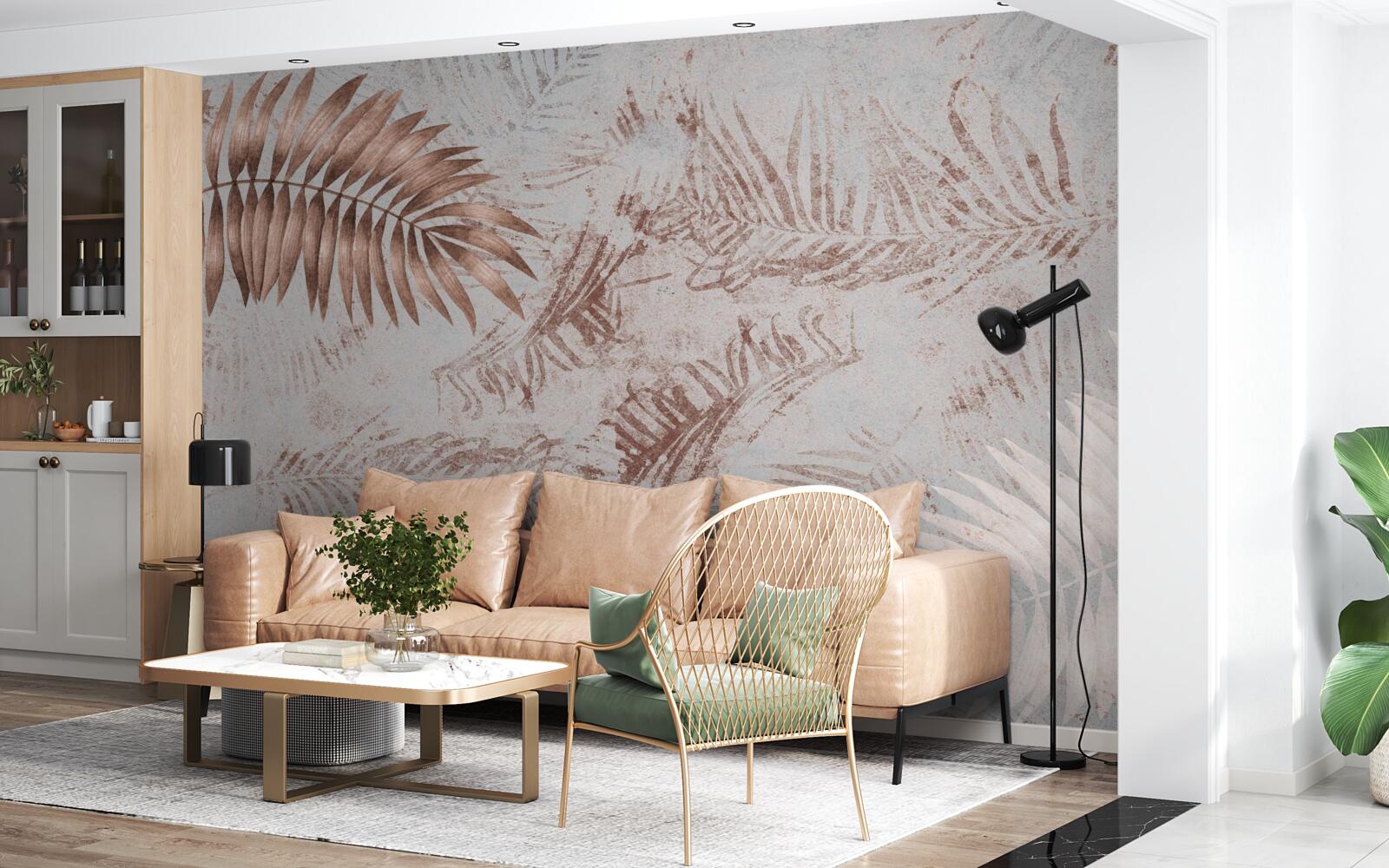 Fotobehang bruin-witte varen