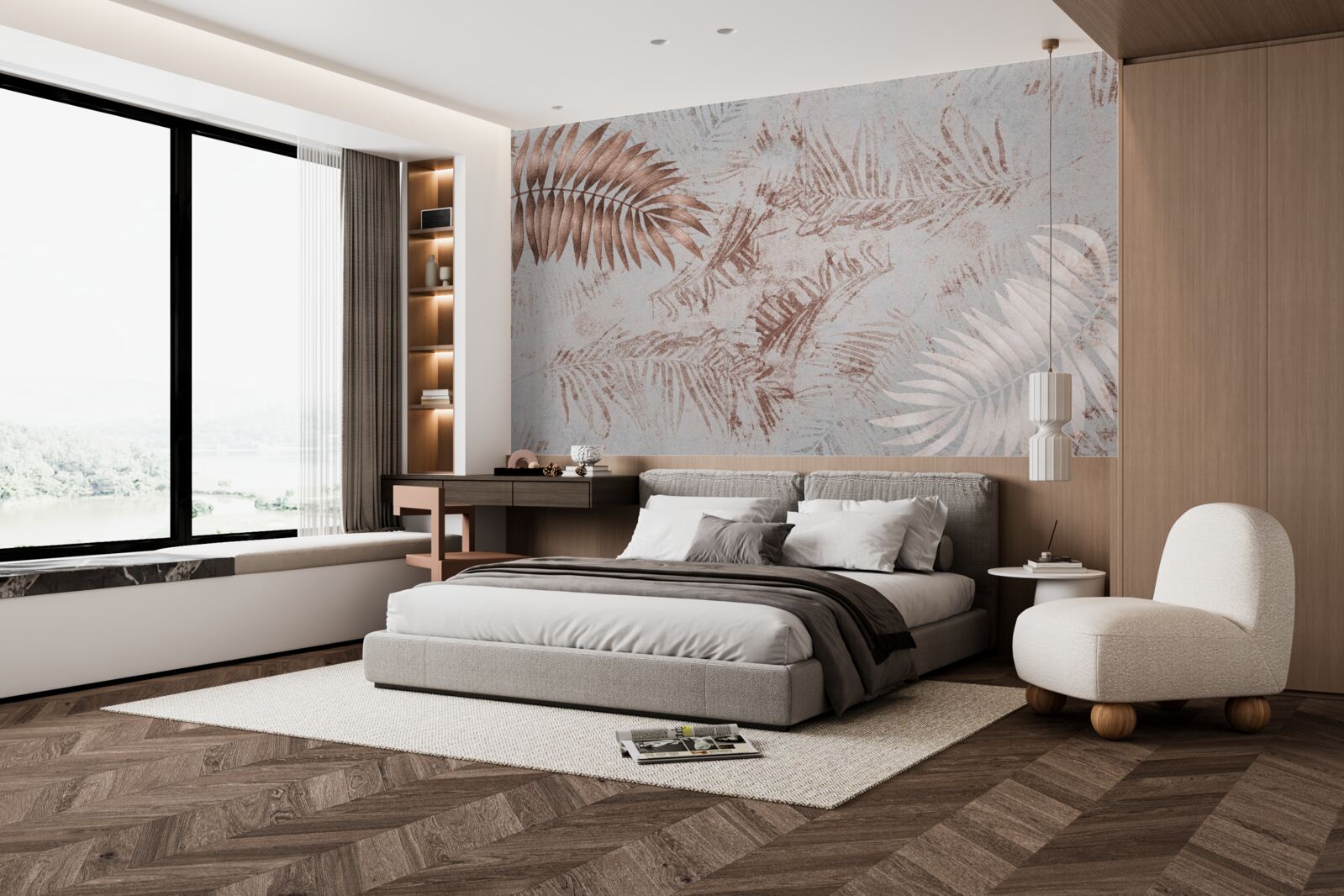 Fotobehang bruin-witte varen