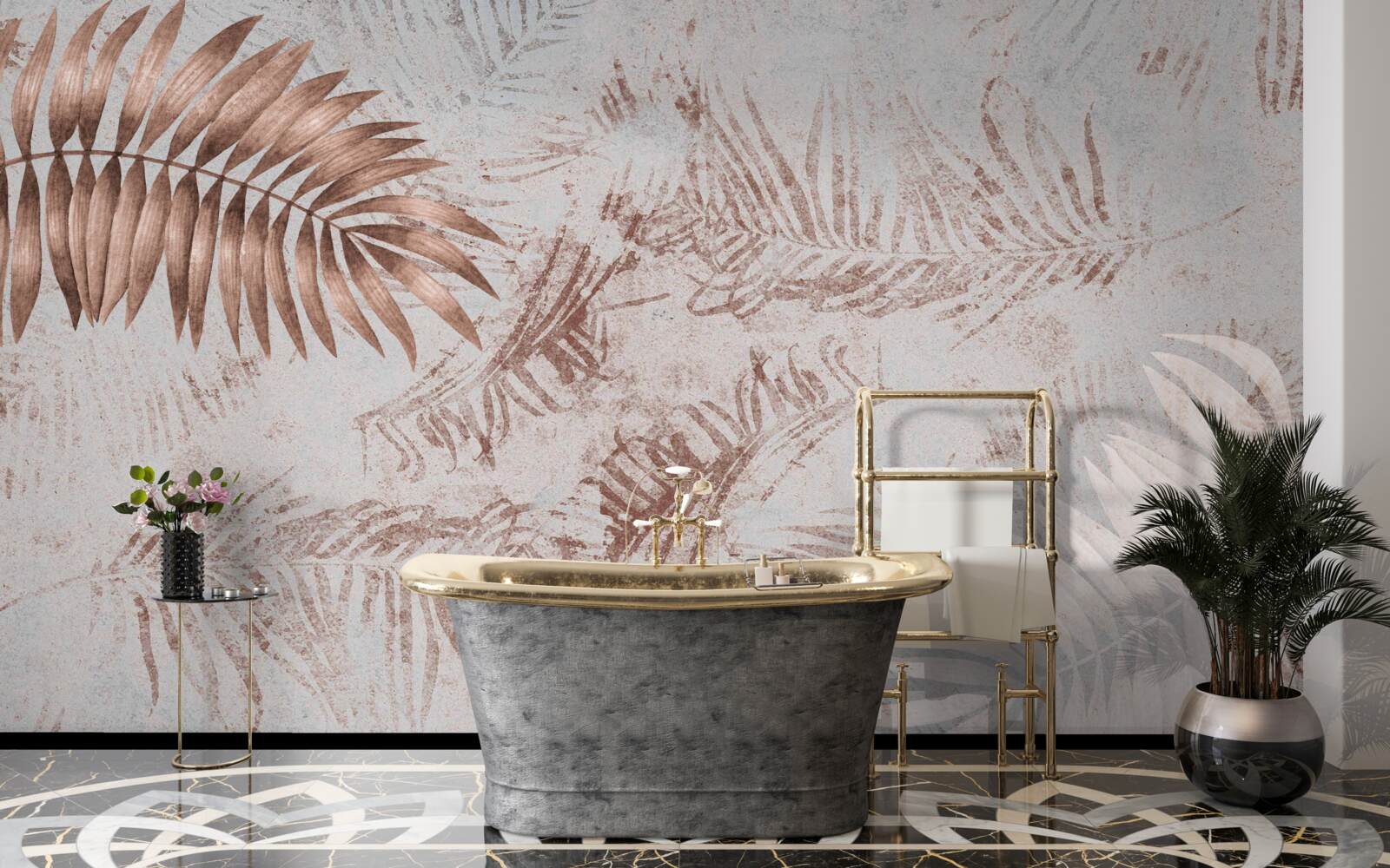 Fotobehang bruin-witte varen