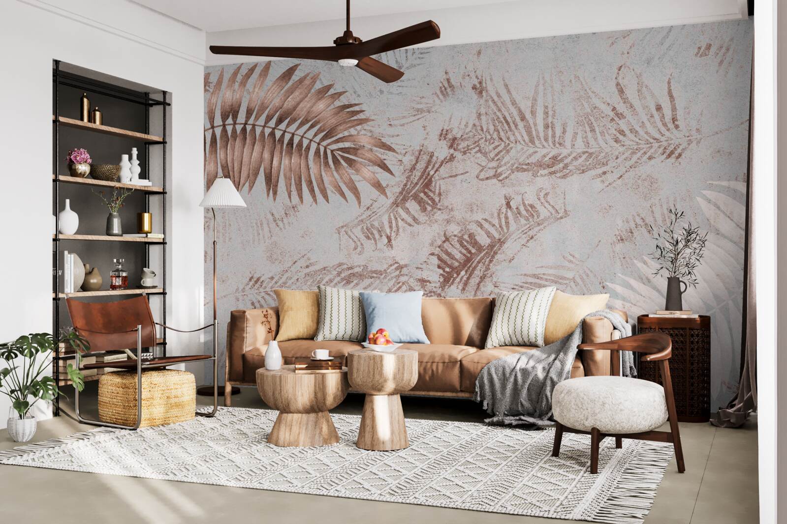 Fotobehang bruin-witte varen