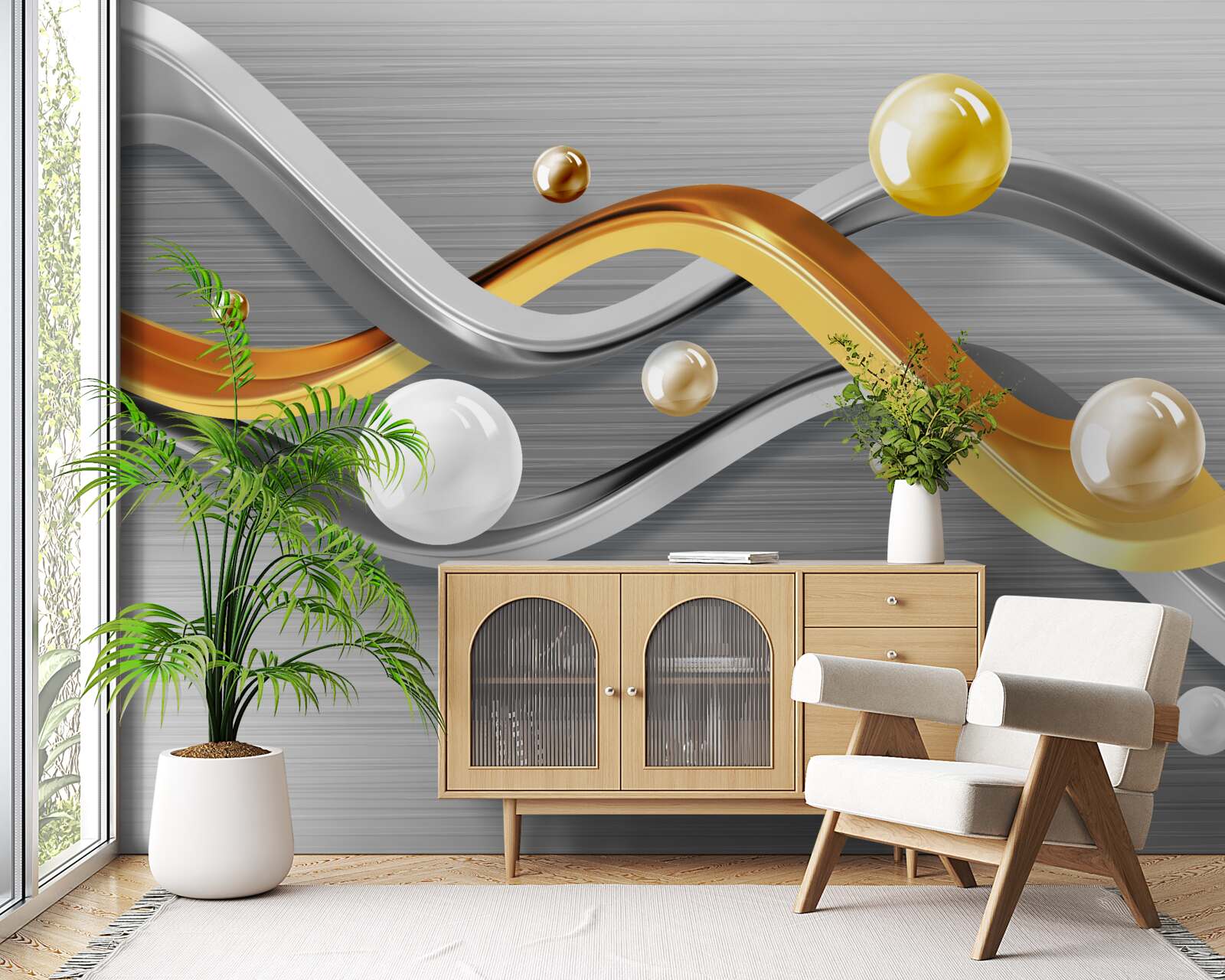 Fotobehang lijnen en bollen in het abstracte