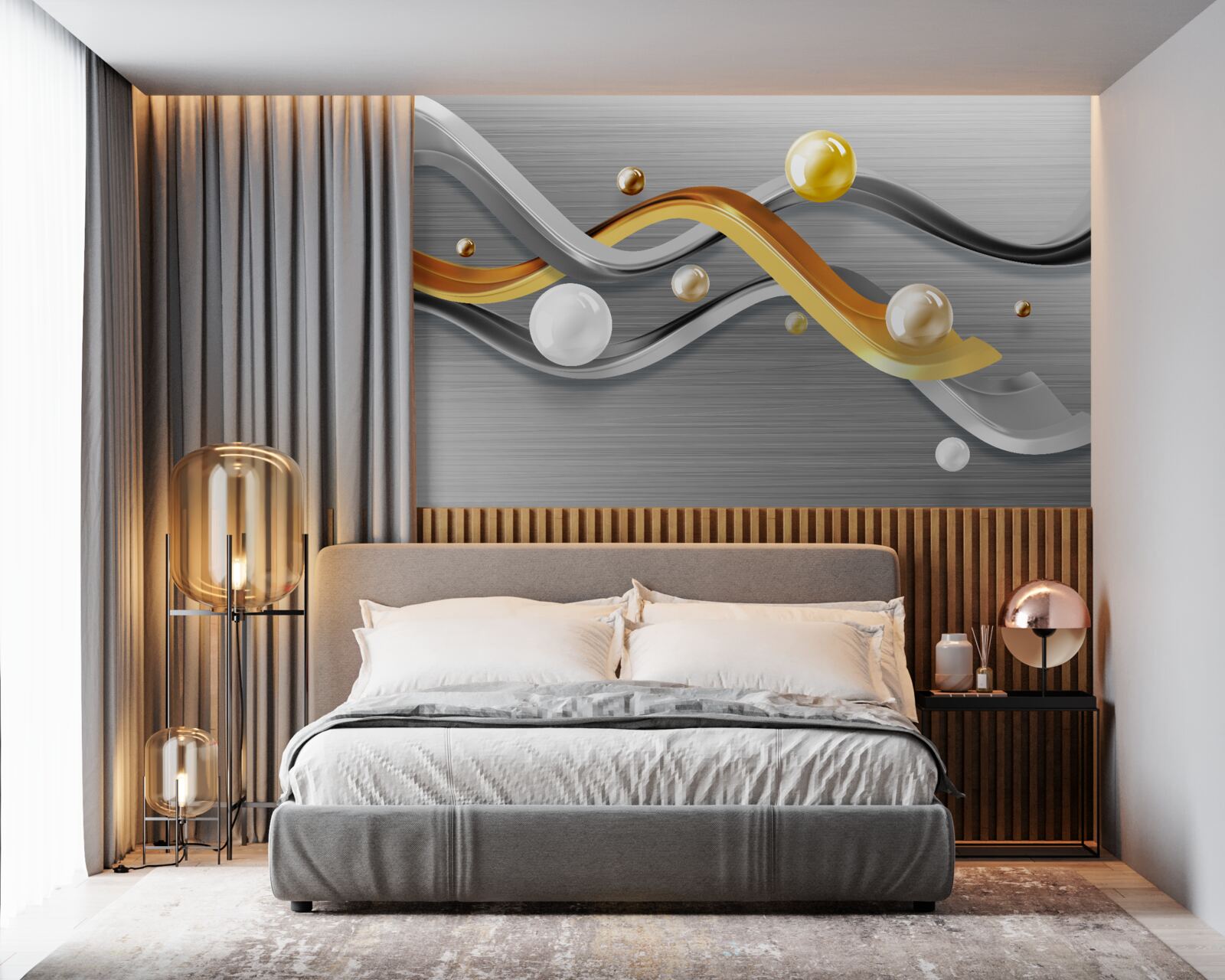 Fotobehang lijnen en bollen in het abstracte