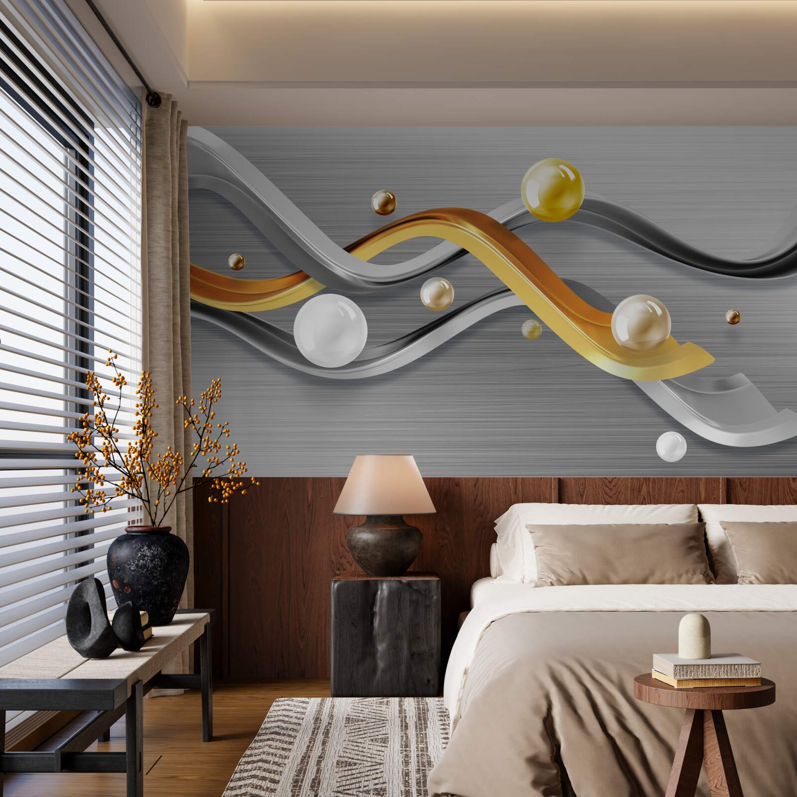 Fotobehang lijnen en bollen in het abstracte