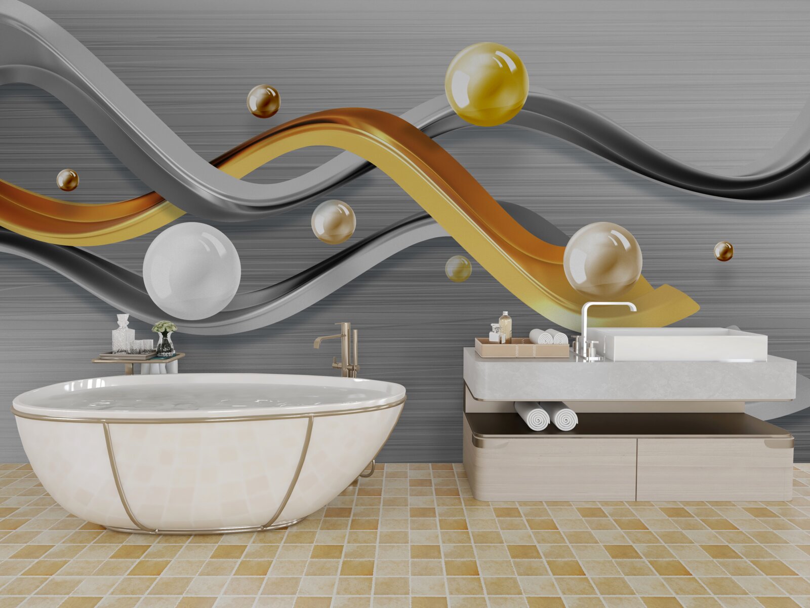 Fotobehang lijnen en bollen in het abstracte