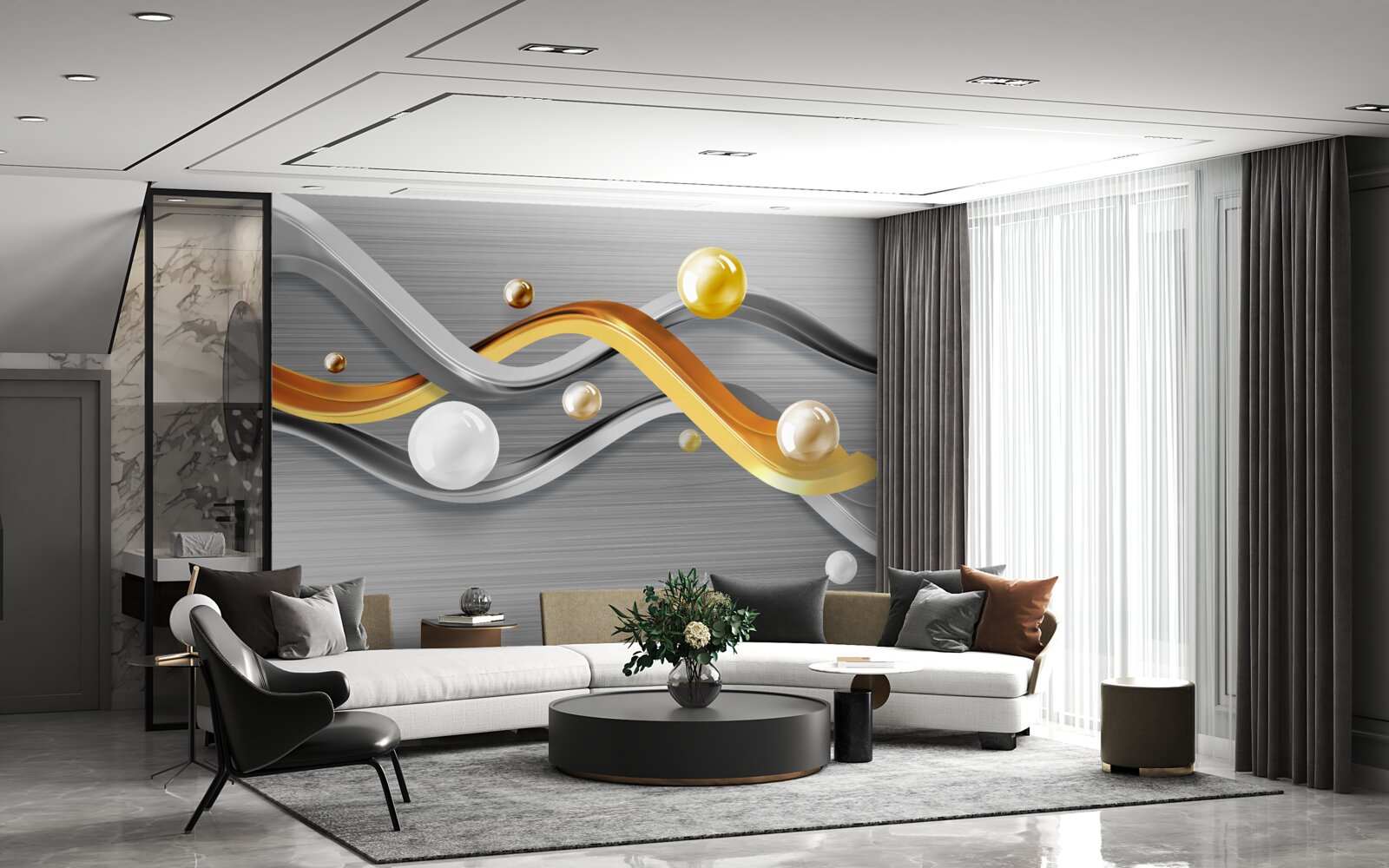 Fotobehang lijnen en bollen in het abstracte