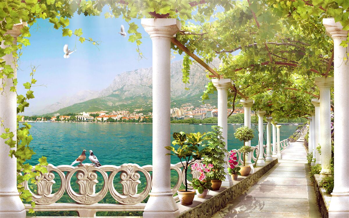 Fotobehang uitzicht op het gebied vanaf de dijk