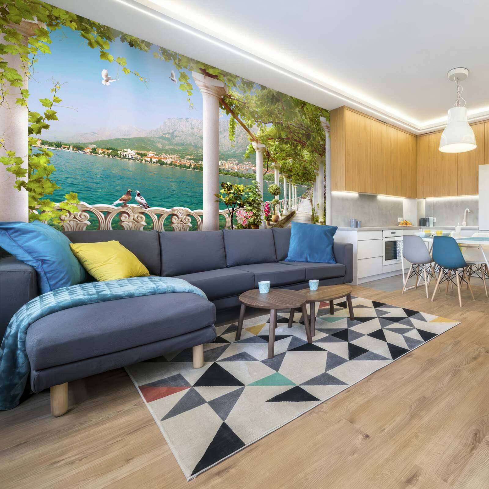 Fotobehang uitzicht op het gebied vanaf de dijk