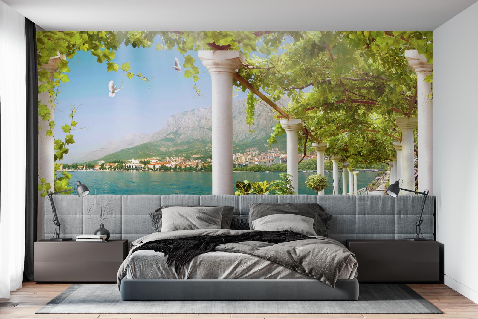 Fotobehang uitzicht op het gebied vanaf de dijk