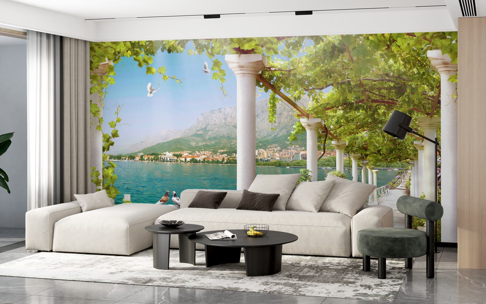 Fotobehang uitzicht op het gebied vanaf de dijk