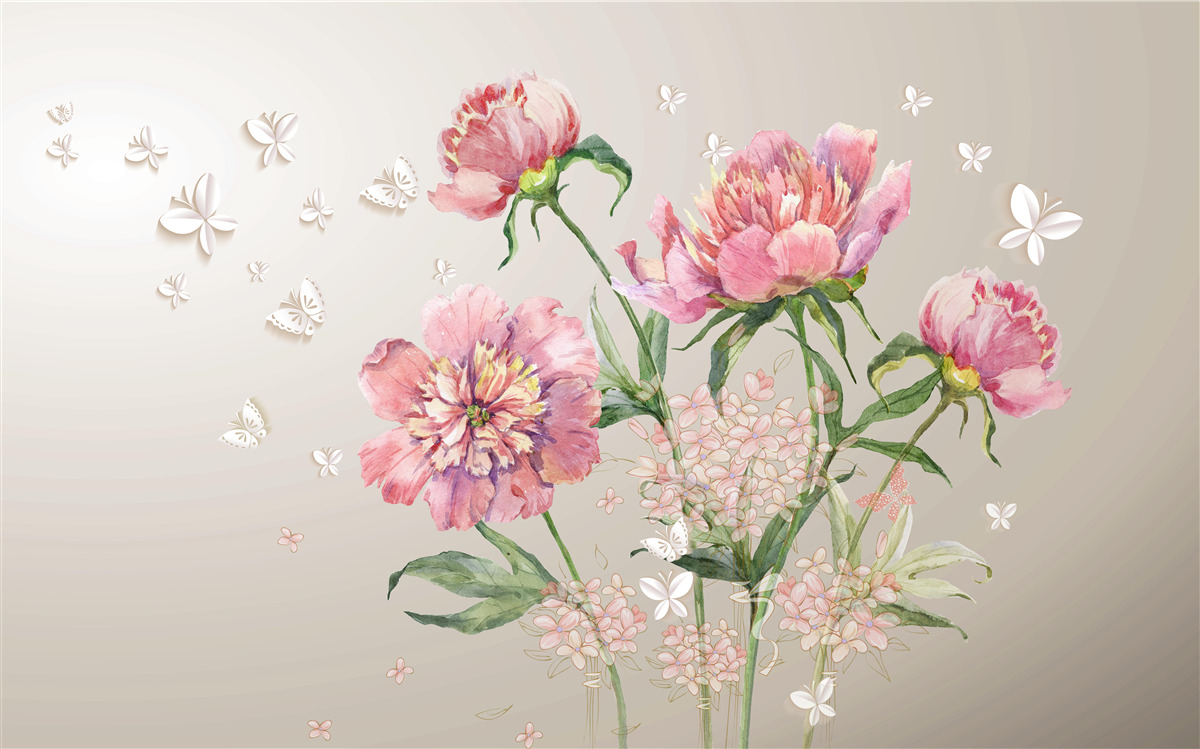 Fotobehang tere lentebloemen in delicate roze tinten