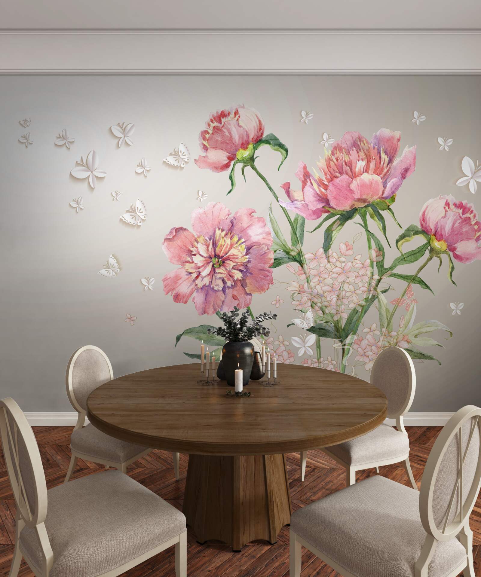 Fotobehang tere lentebloemen in delicate roze tinten