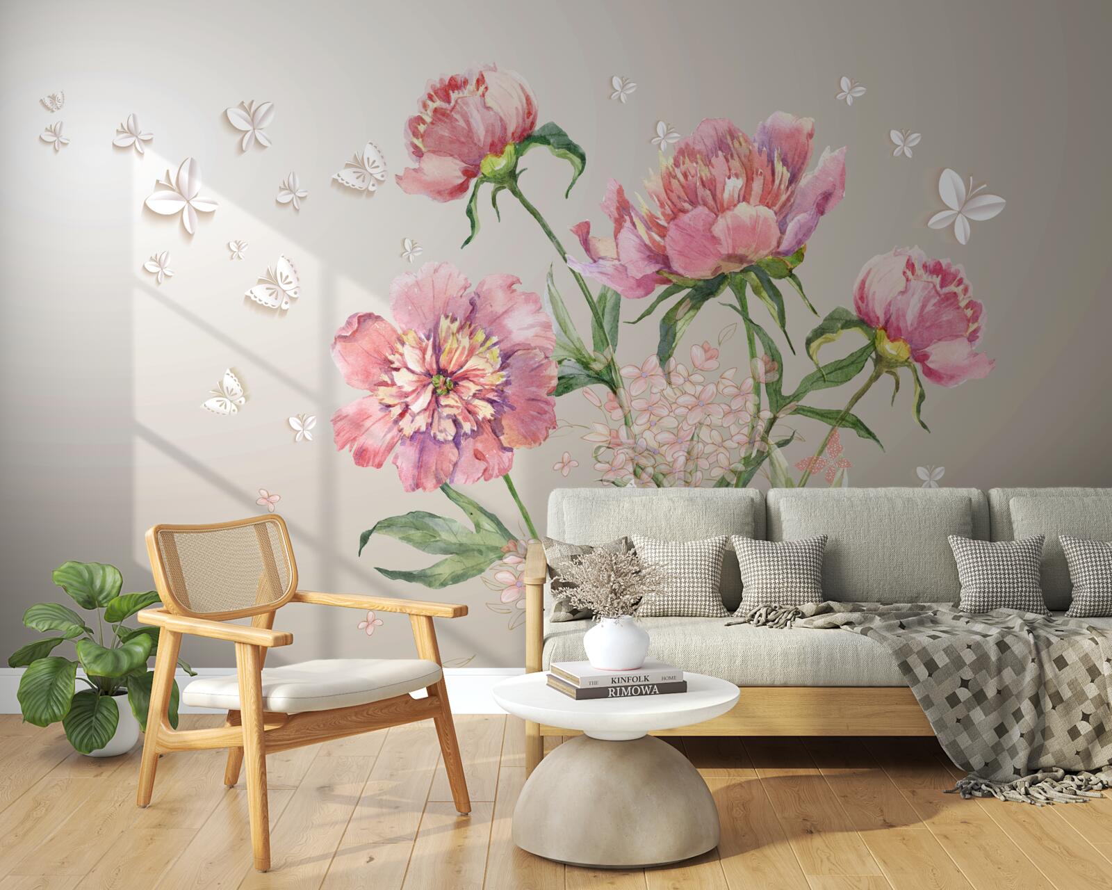 Fotobehang tere lentebloemen in delicate roze tinten