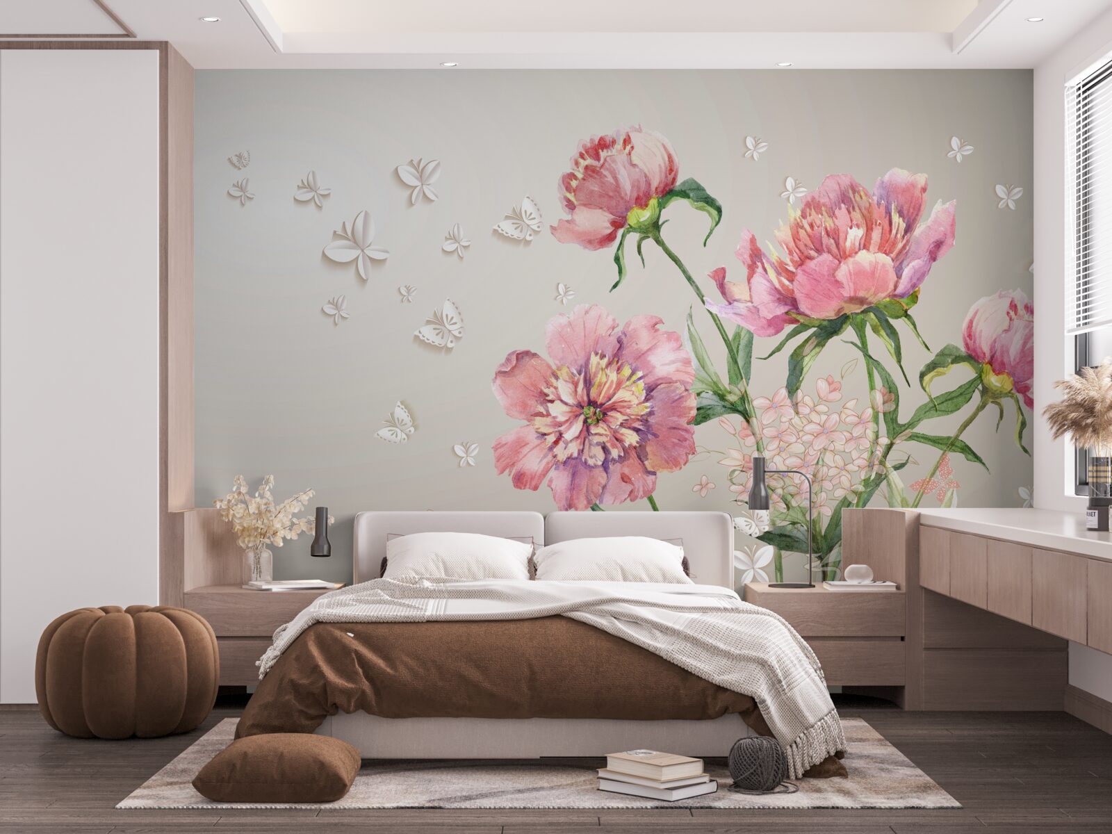 Fotobehang tere lentebloemen in delicate roze tinten