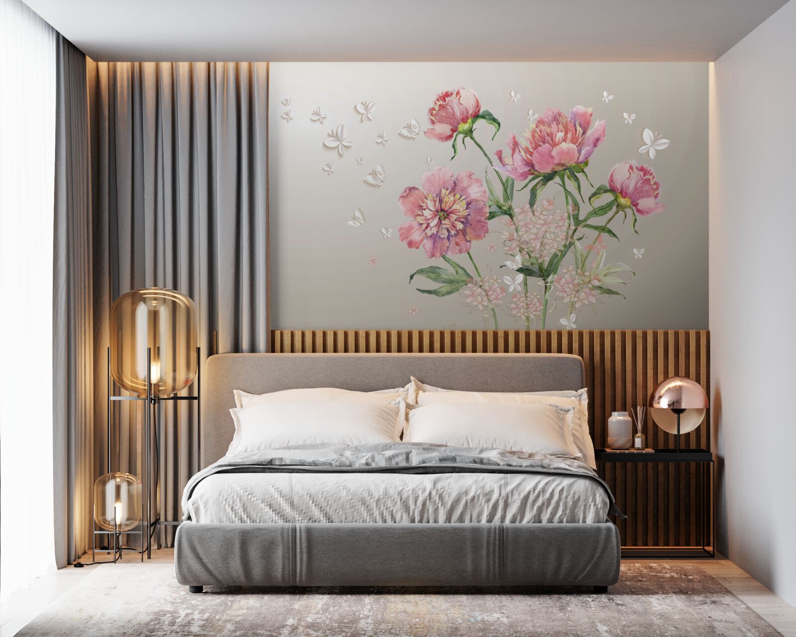 Fotobehang tere lentebloemen in delicate roze tinten