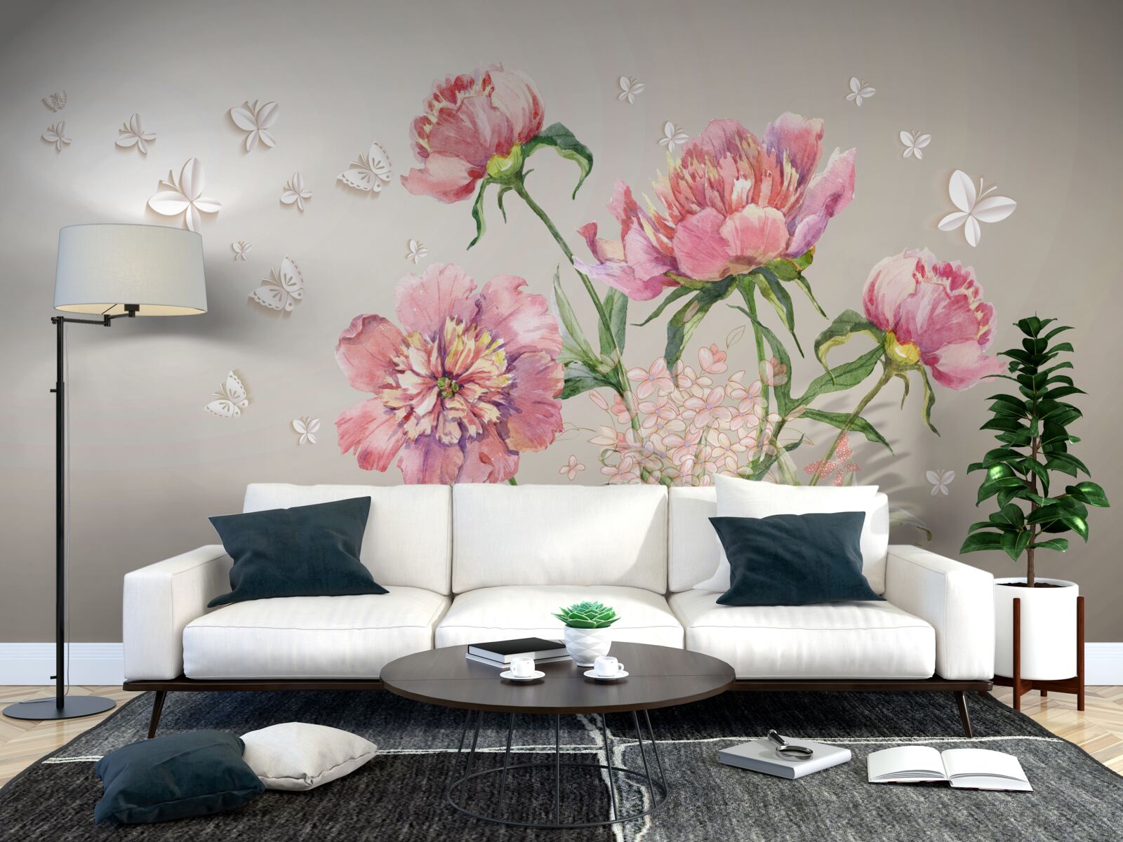 Fotobehang tere lentebloemen in delicate roze tinten