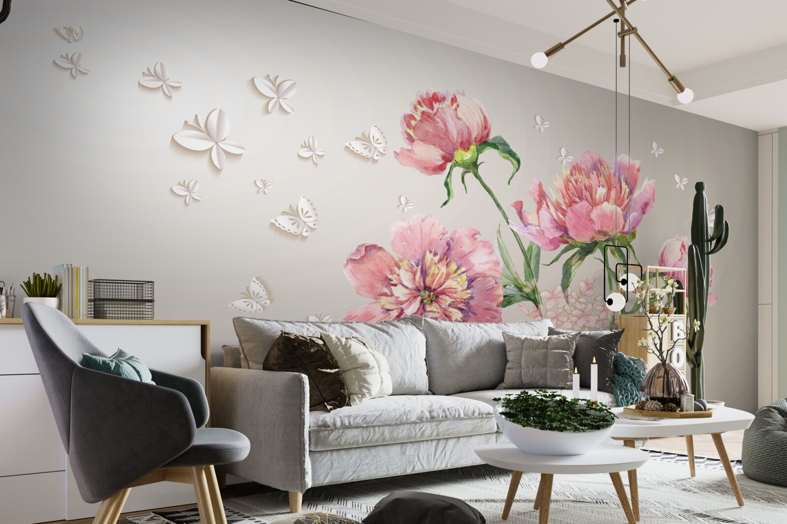 Fotobehang tere lentebloemen in delicate roze tinten