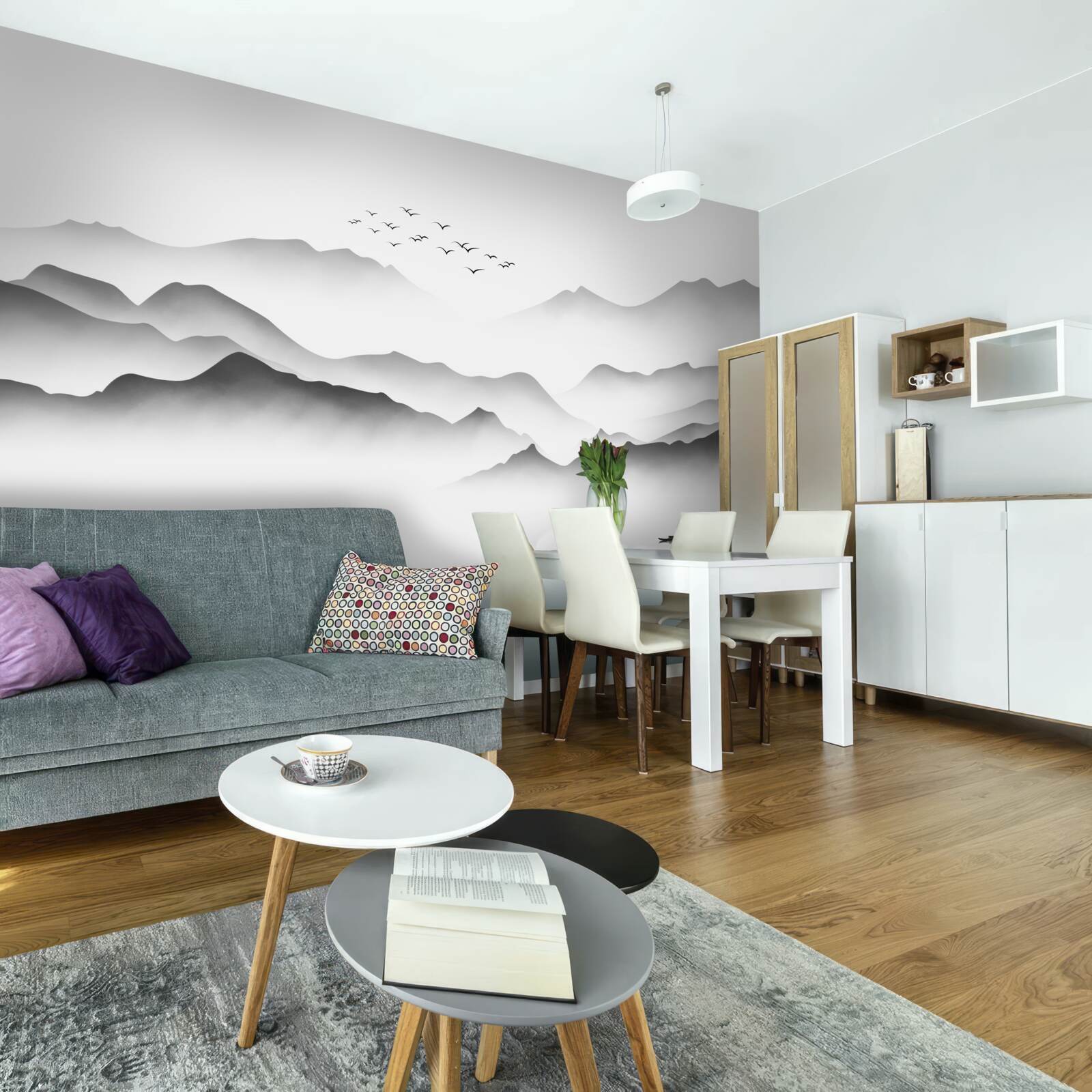 Fotobehang een ochtend bij de rivier, gehuld in mist