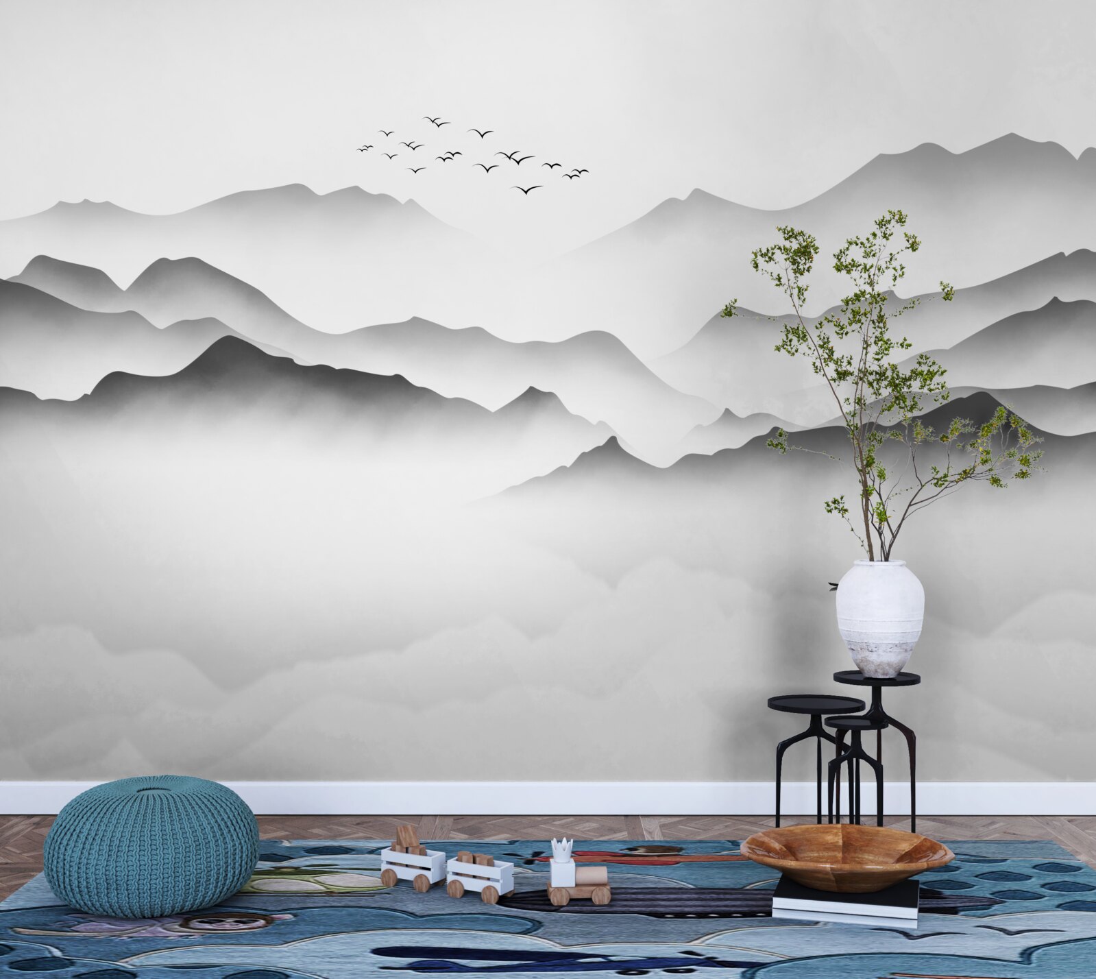 Fotobehang een ochtend bij de rivier, gehuld in mist