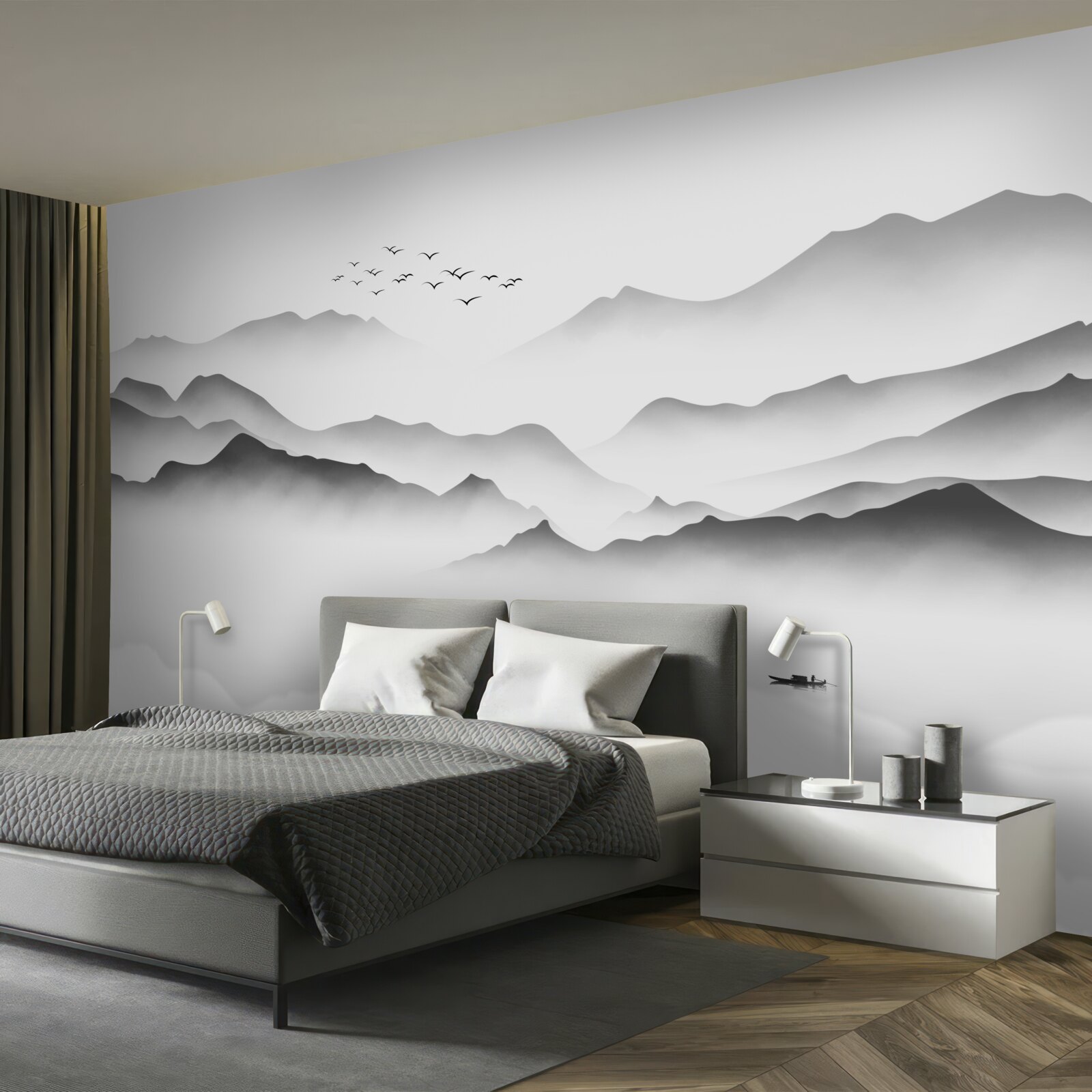 Fotobehang een ochtend bij de rivier, gehuld in mist