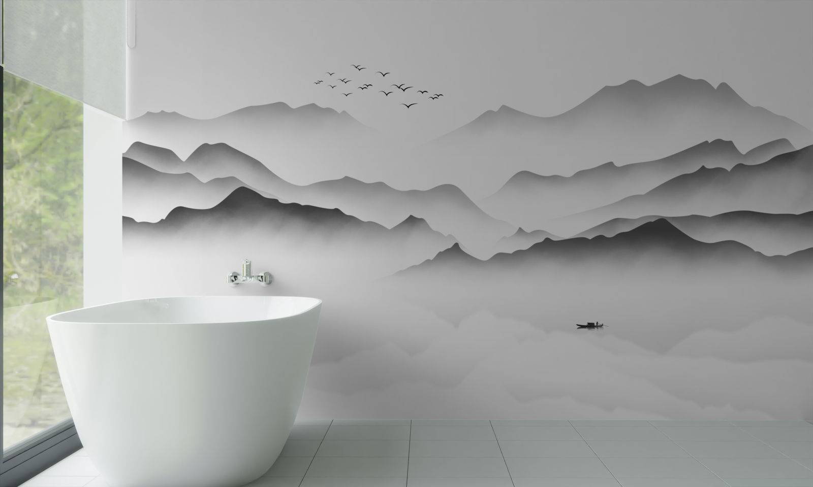 Fotobehang een ochtend bij de rivier, gehuld in mist