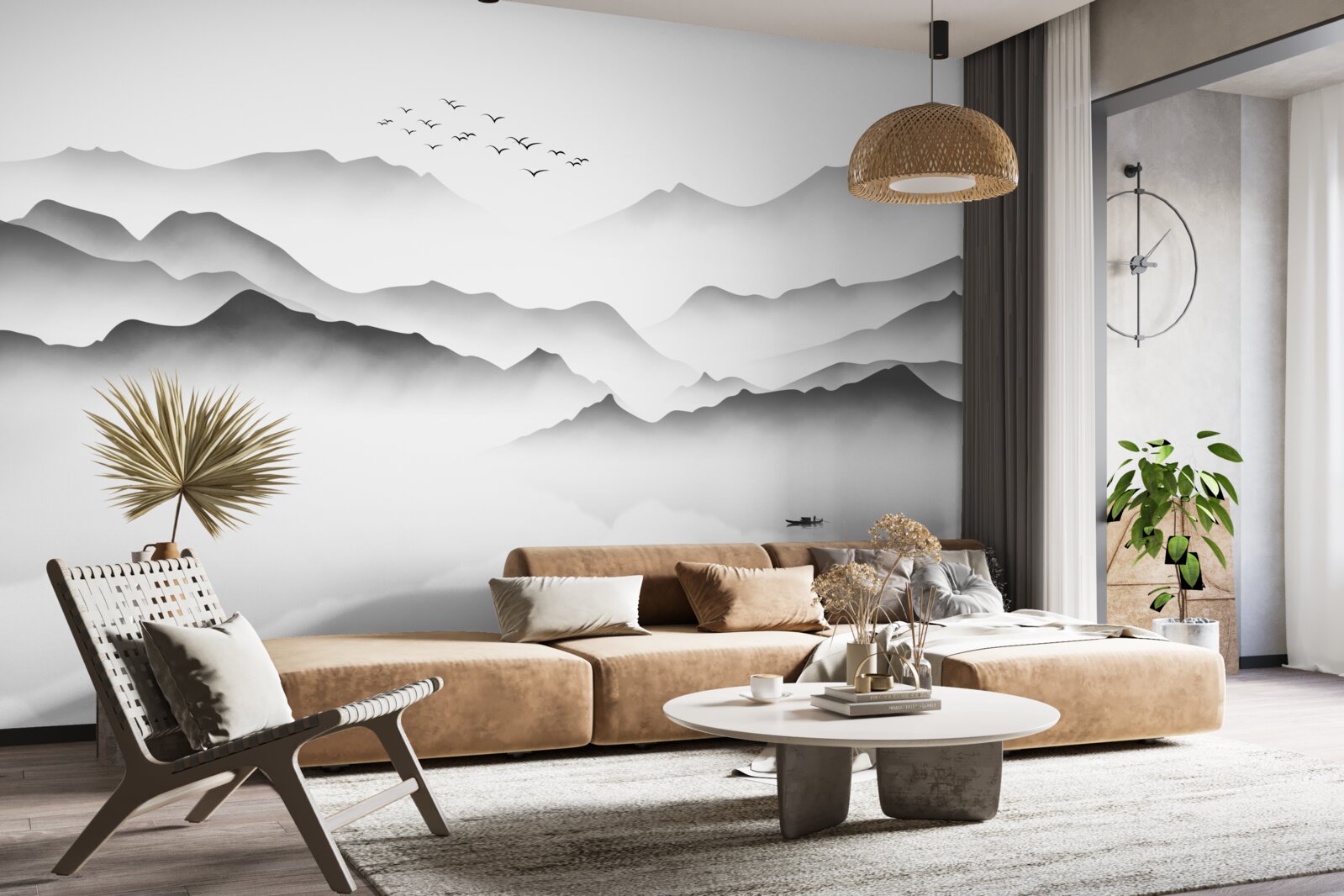 Fotobehang een ochtend bij de rivier, gehuld in mist