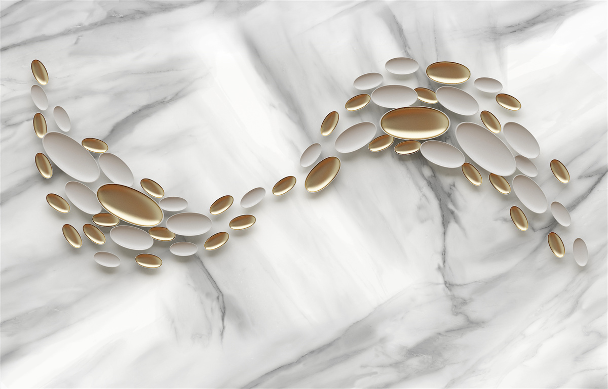 Fotobehang goud verweeft zich met aderen van marmer