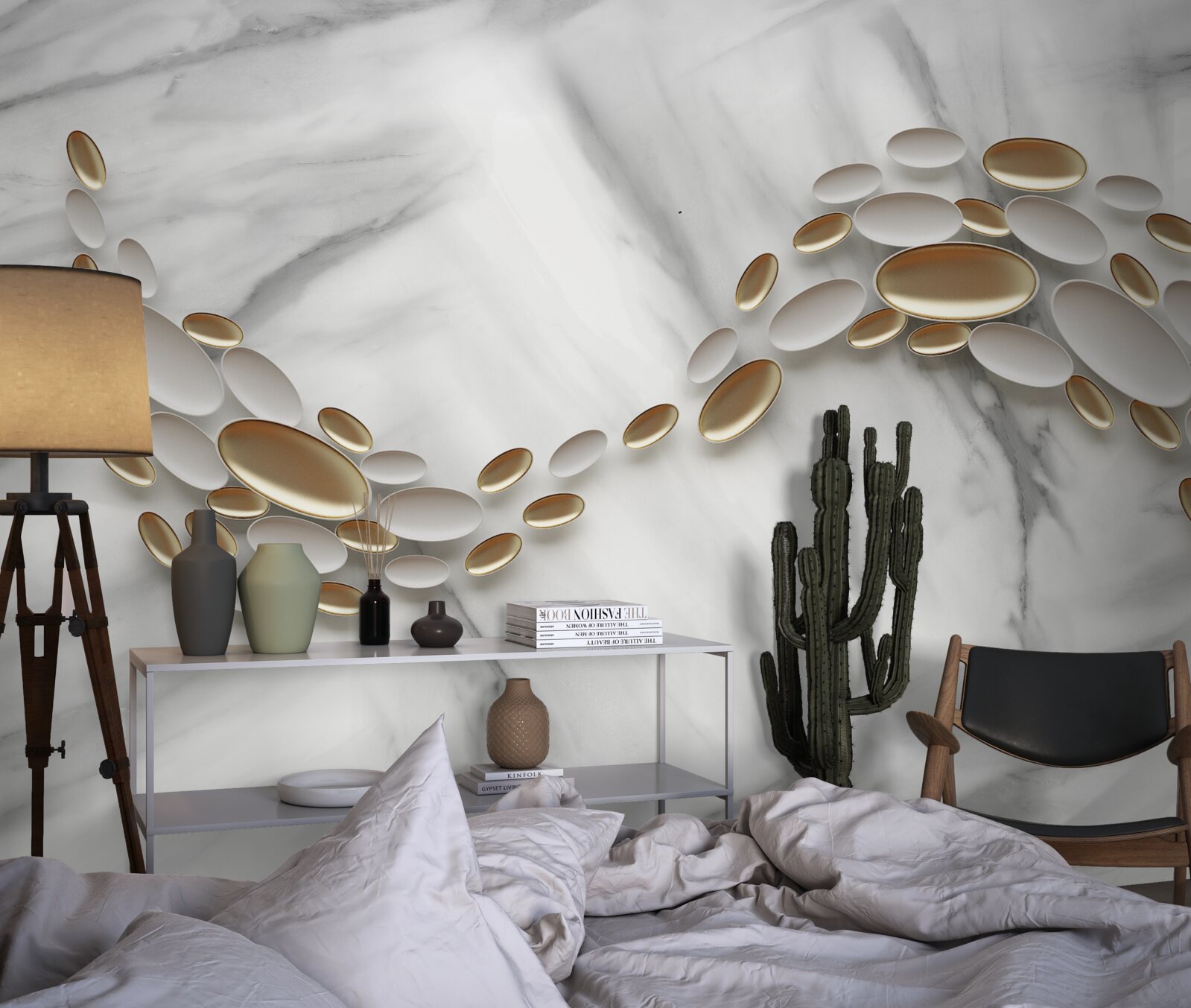 Fotobehang goud verweeft zich met aderen van marmer