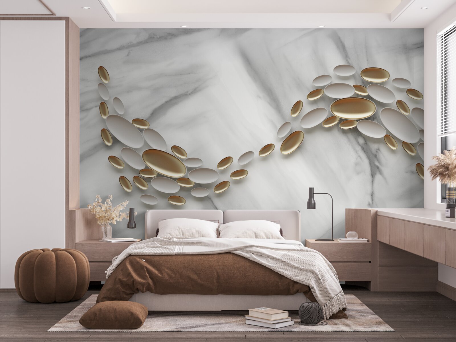 Fotobehang goud verweeft zich met aderen van marmer