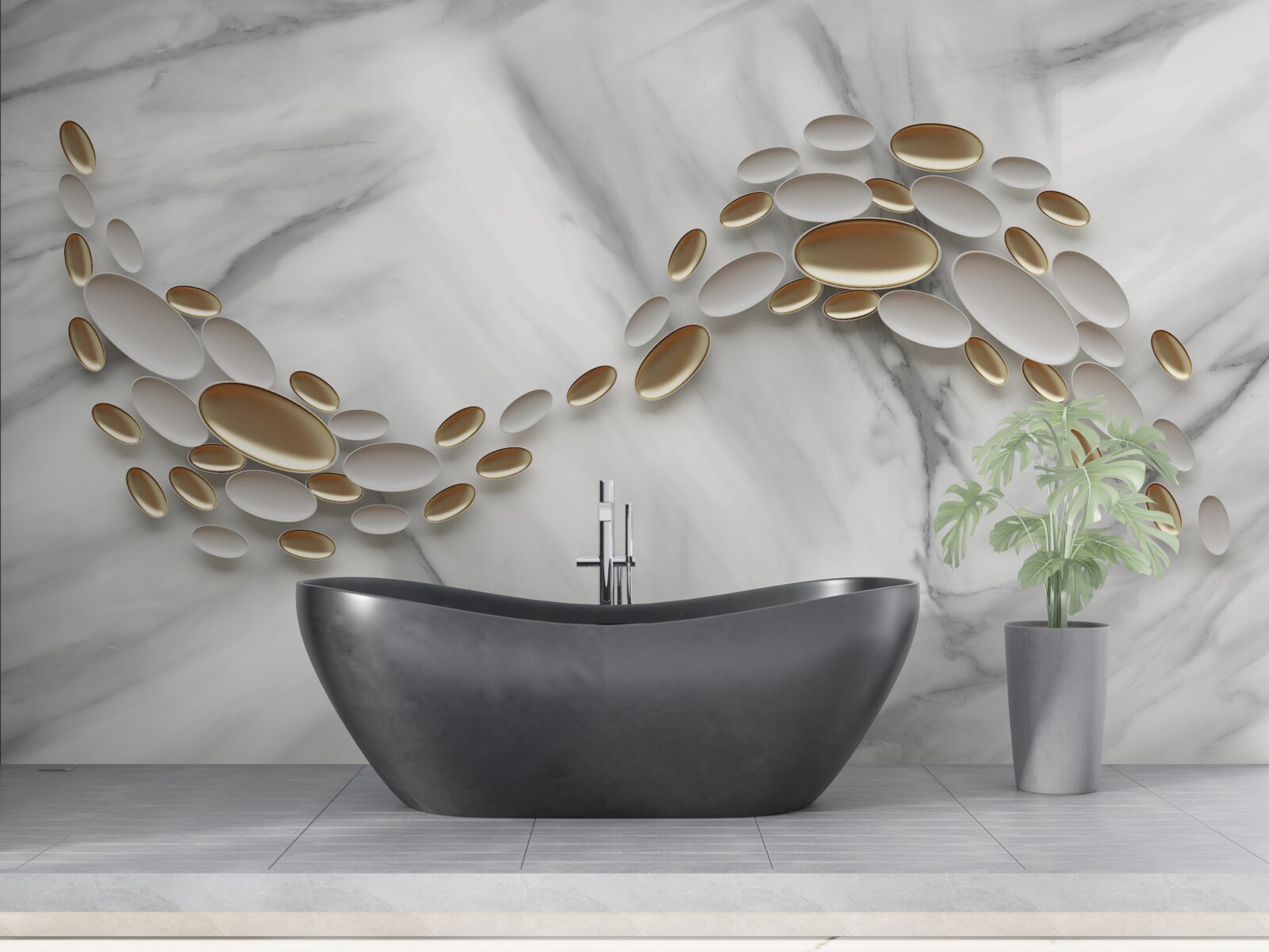 Fotobehang goud verweeft zich met aderen van marmer