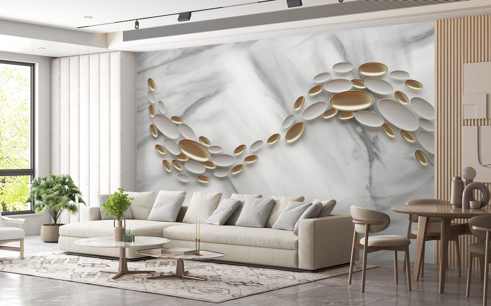 Fotobehang goud verweeft zich met aderen van marmer