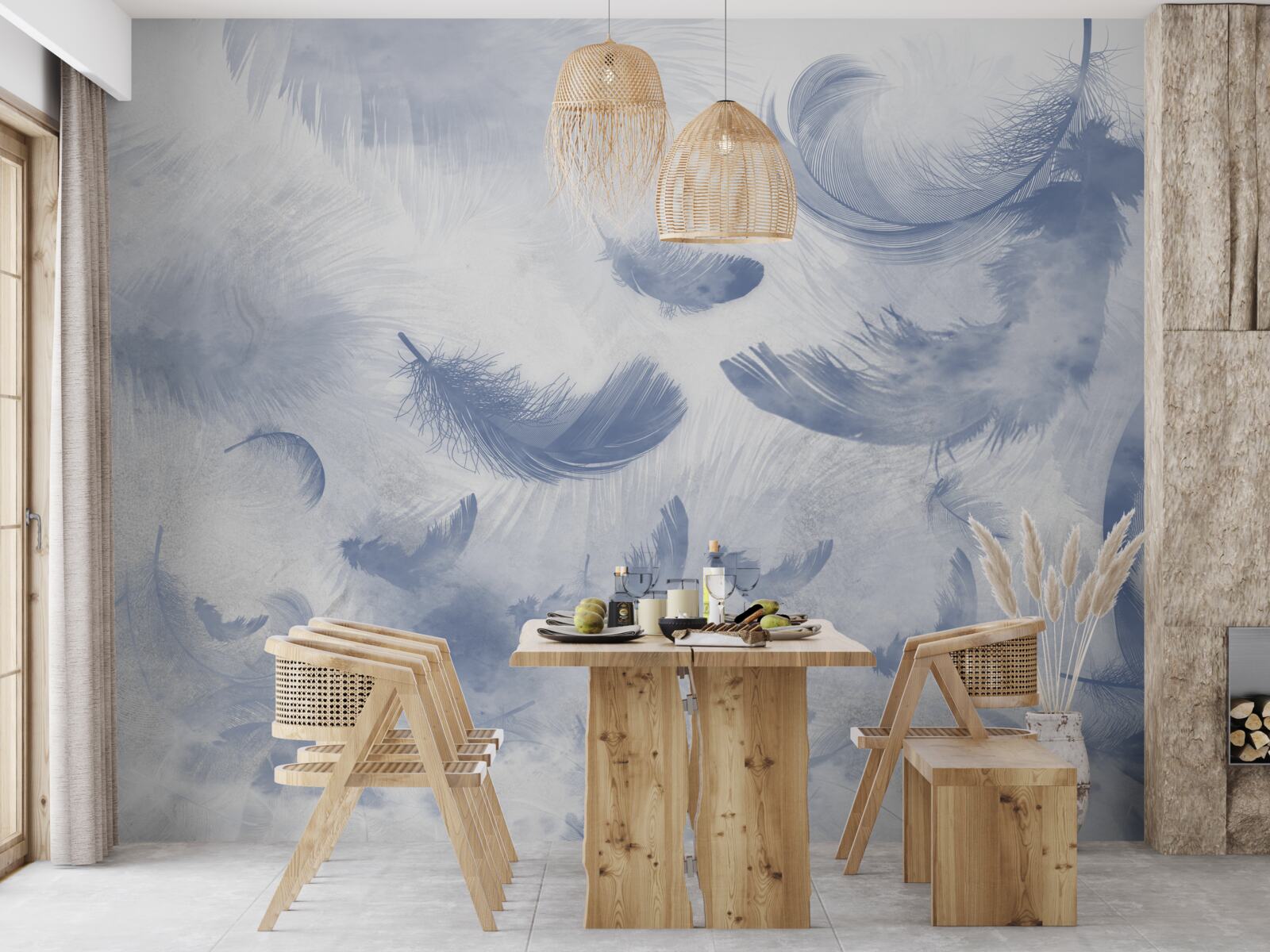 Fotobehang vliegende veren van de hemel