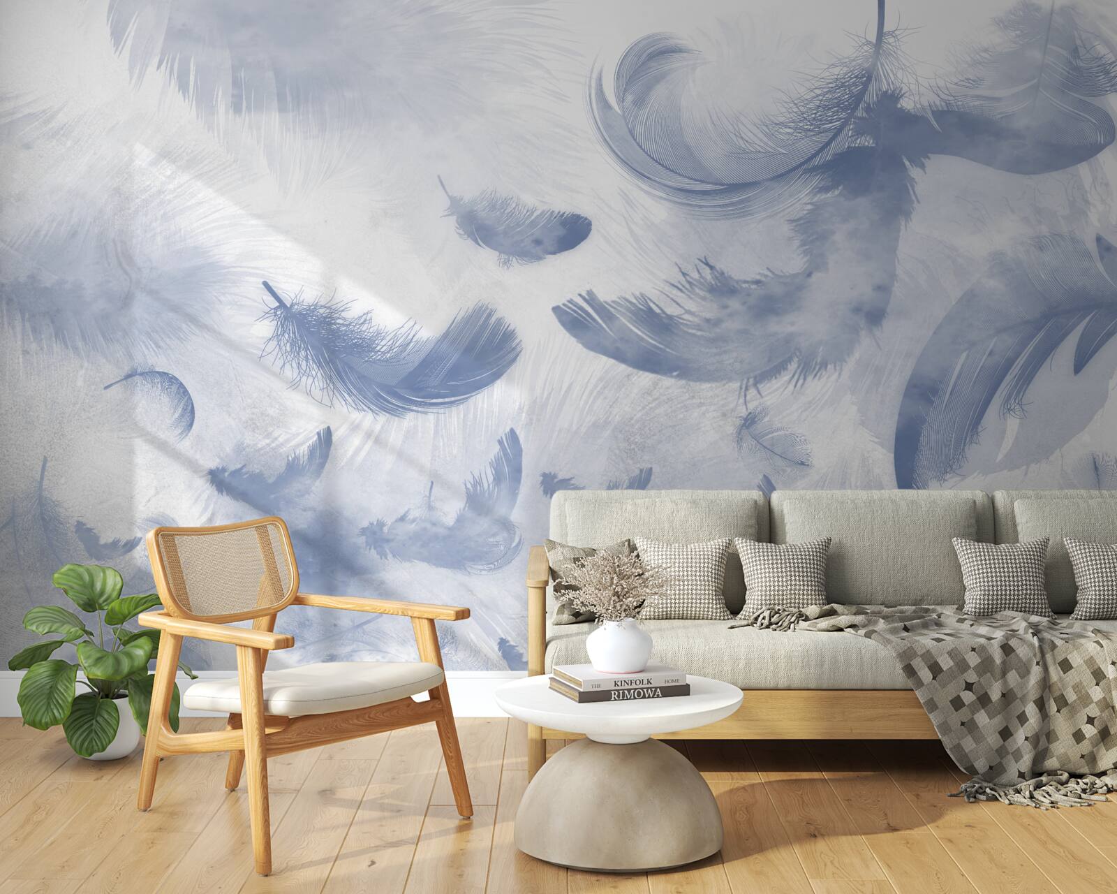 Fotobehang vliegende veren van de hemel