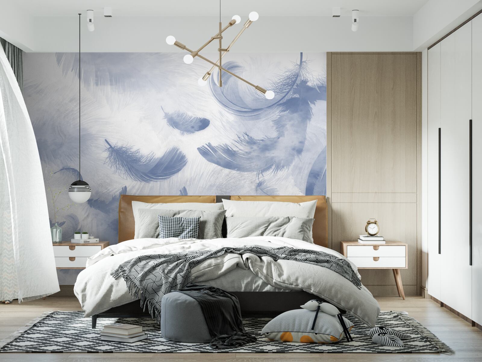 Fotobehang vliegende veren van de hemel