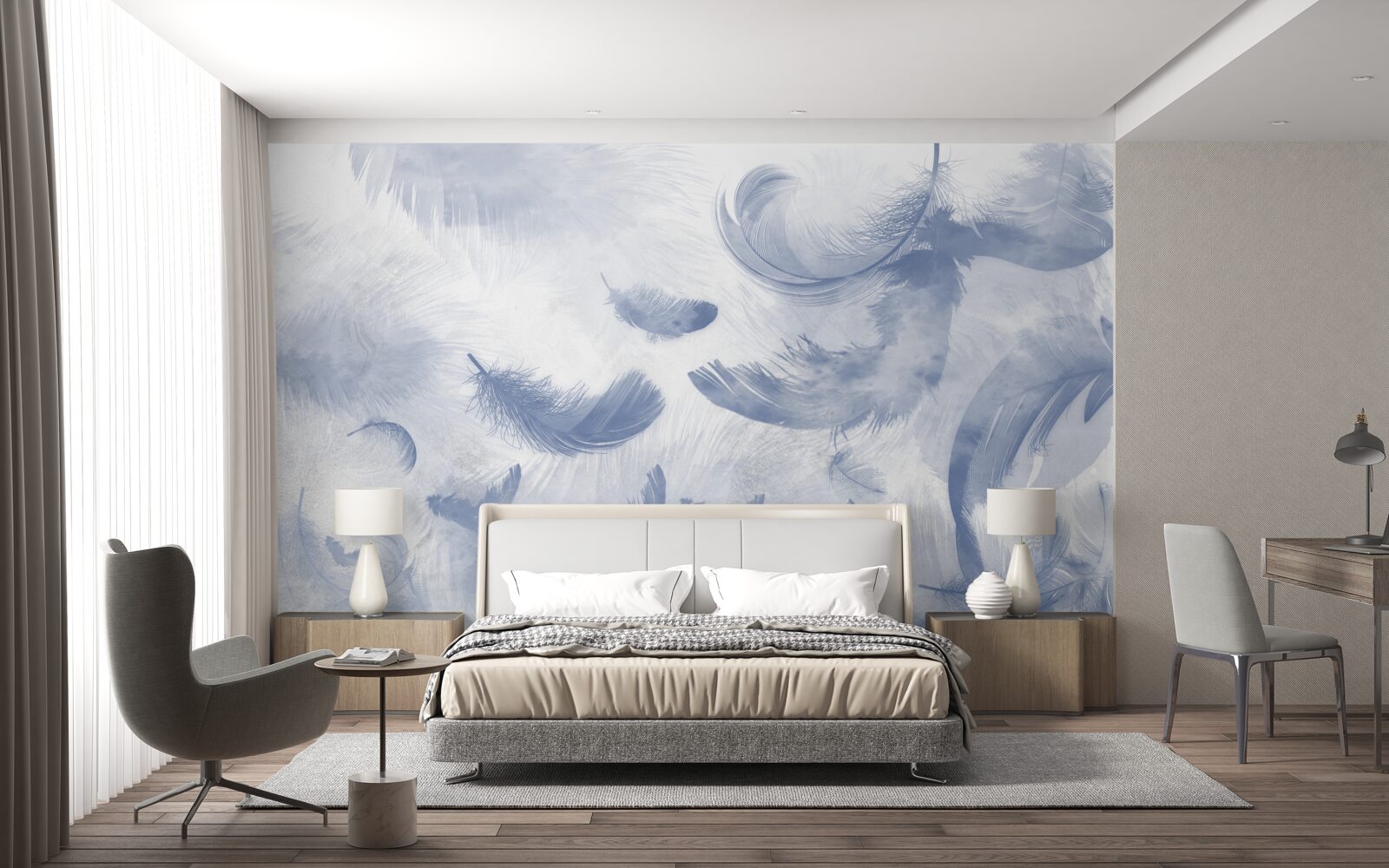 Fotobehang vliegende veren van de hemel