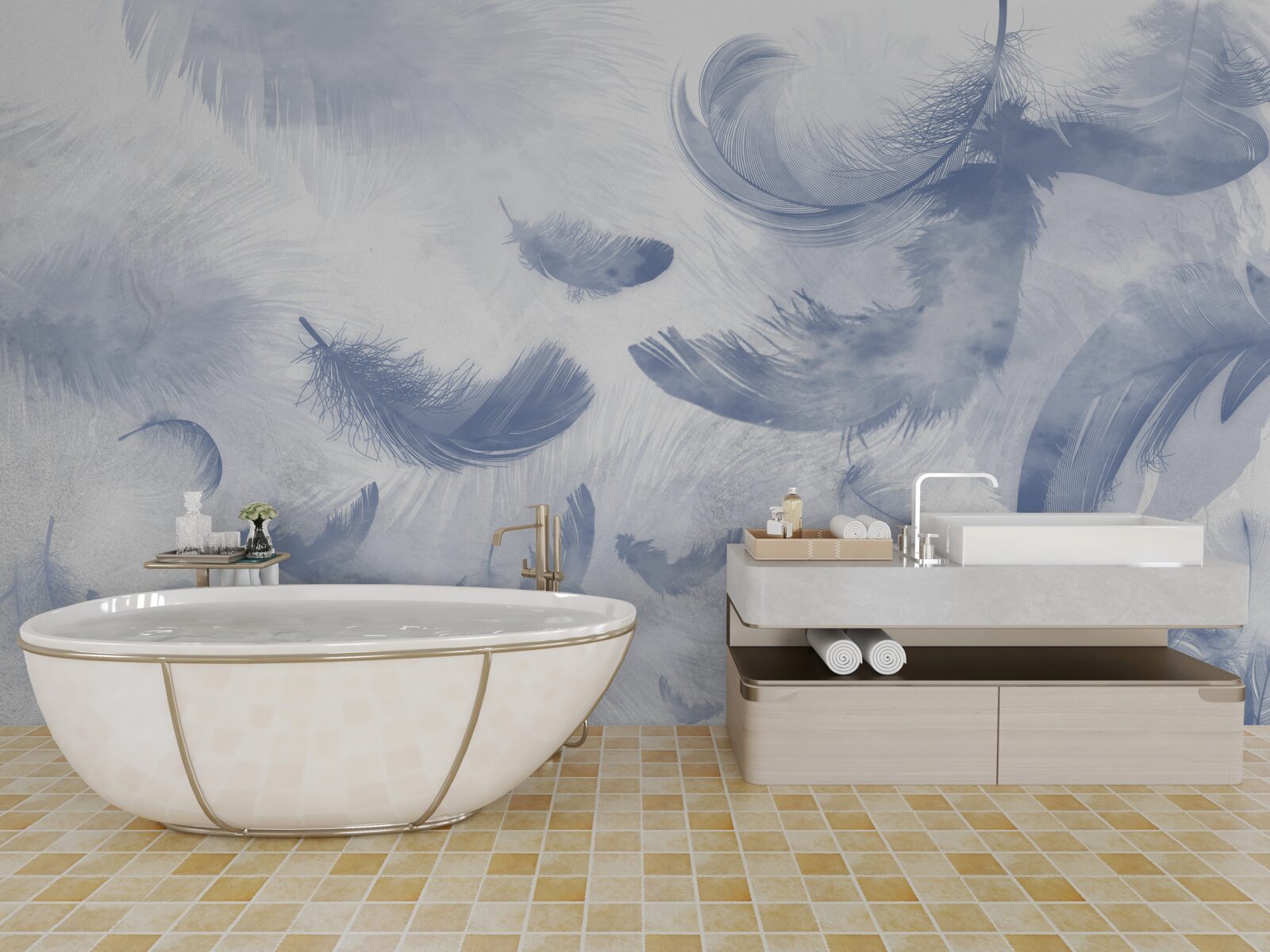 Fotobehang vliegende veren van de hemel