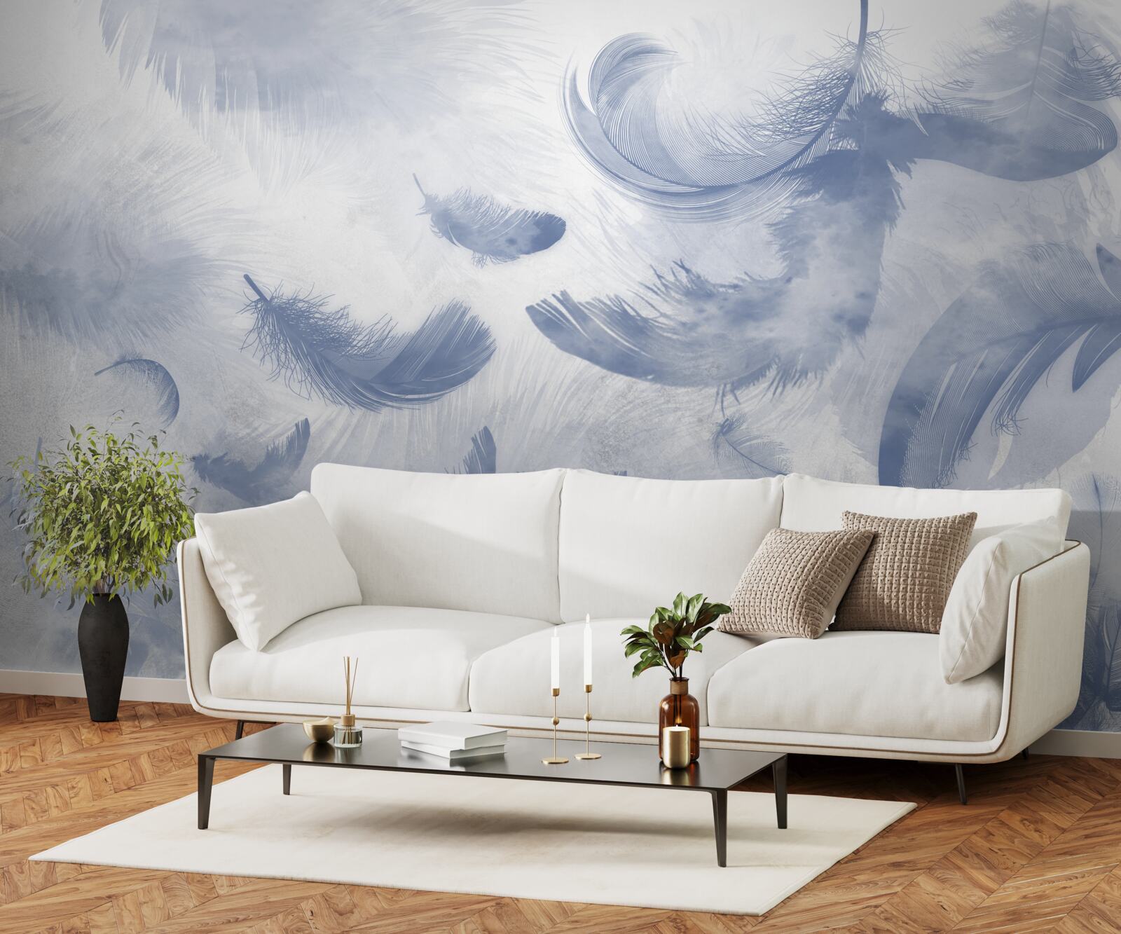 Fotobehang vliegende veren van de hemel